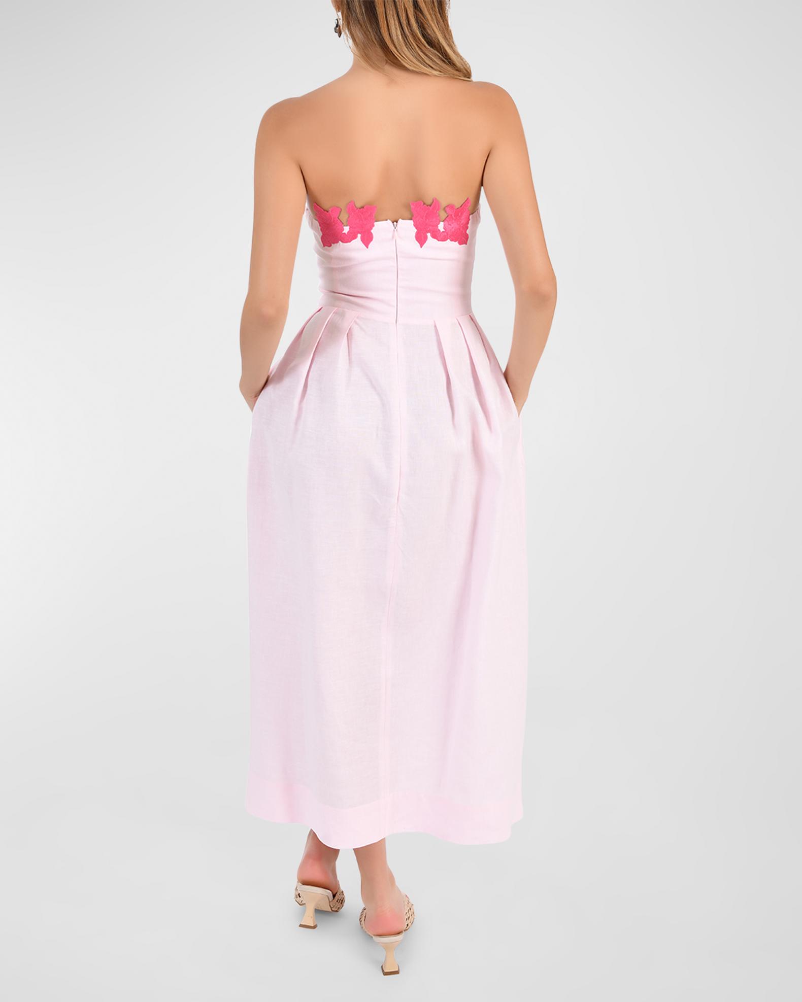 FANM MON Lorr Floral Linen Strapless Midi Dress | Neiman Marcus