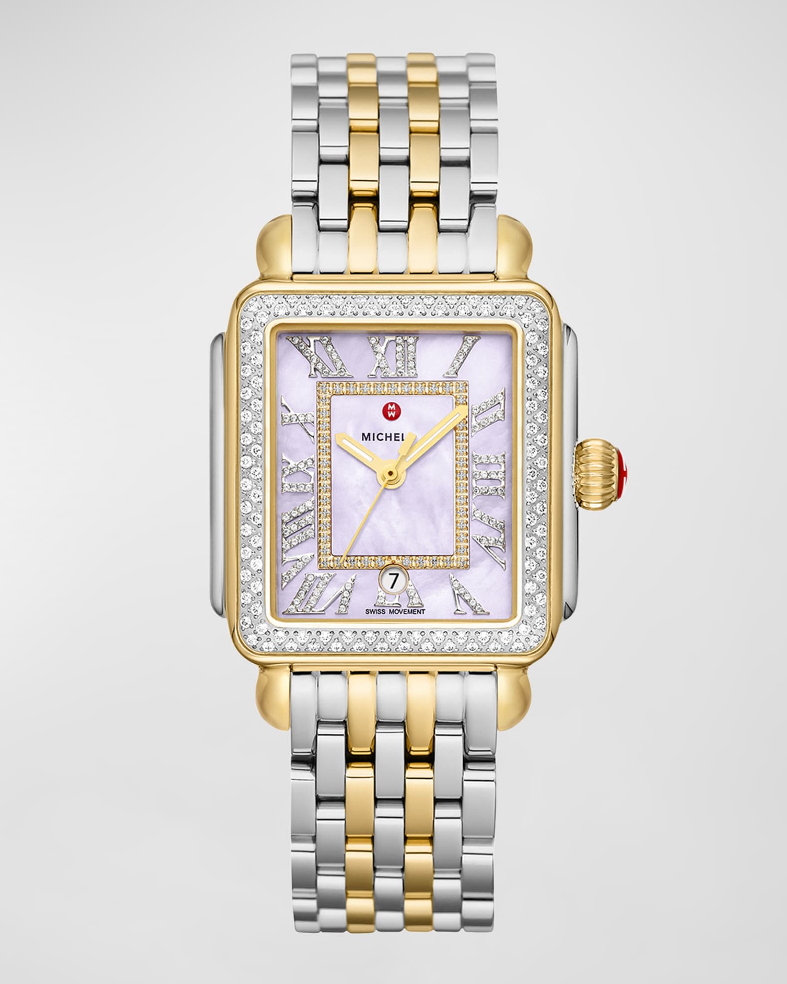 MICHELE Deco Madison Two-Tone Lilac Dial Watch with Diamonds