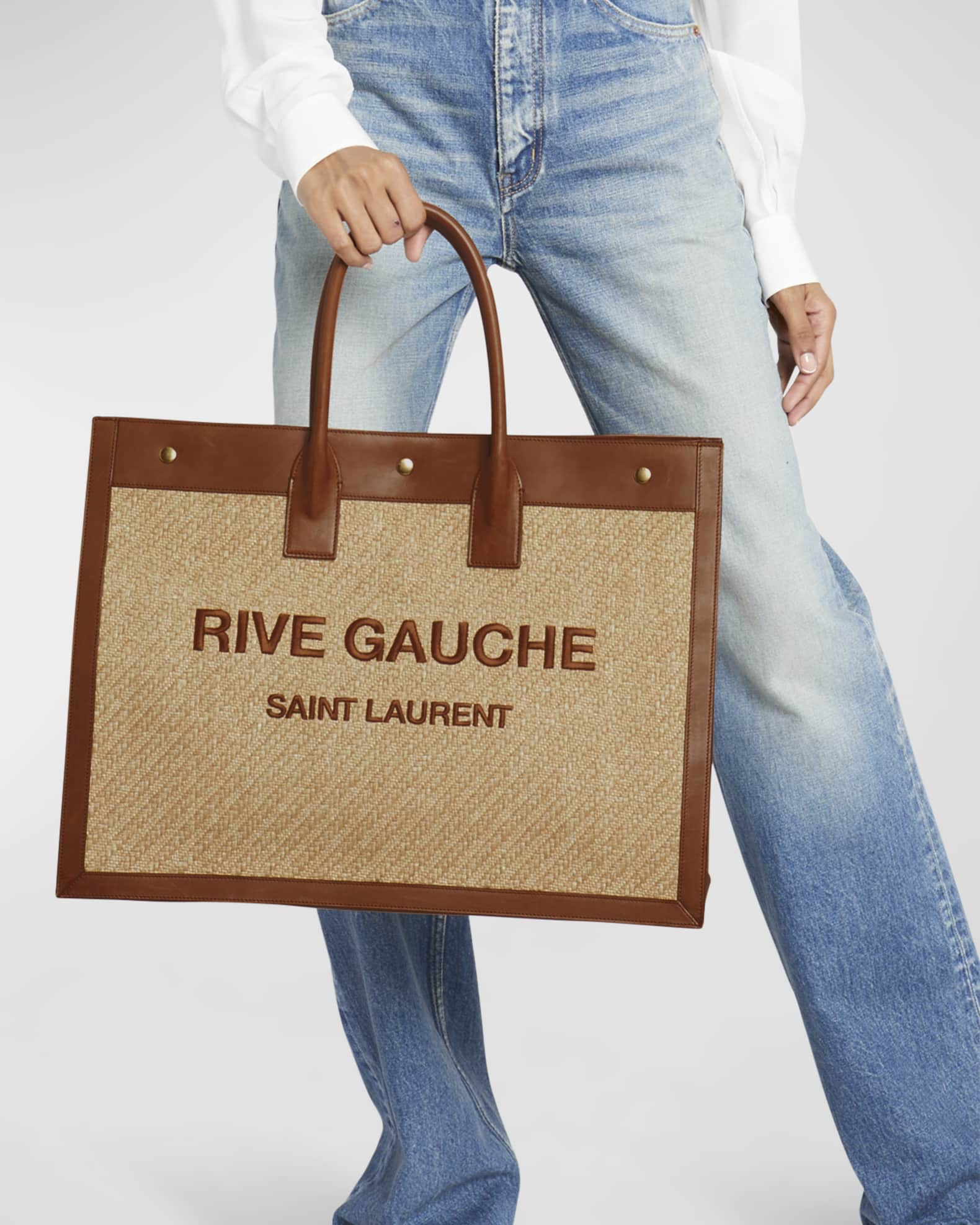 Saint Laurent Rive Gauche Raffia-effect Tote Bag