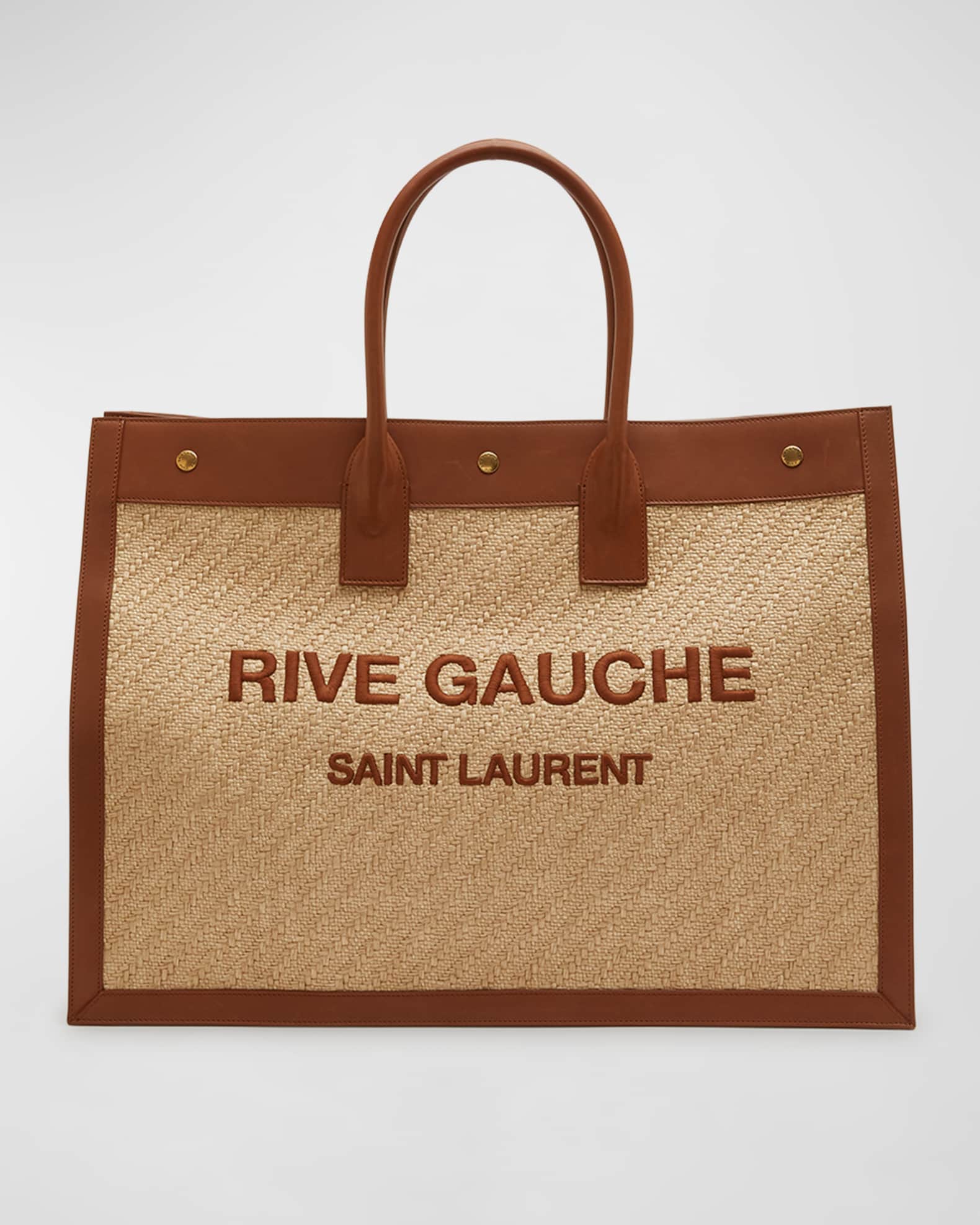 Saint Laurent Rive Gauche Printed Raffia Tote Bag - Naturale