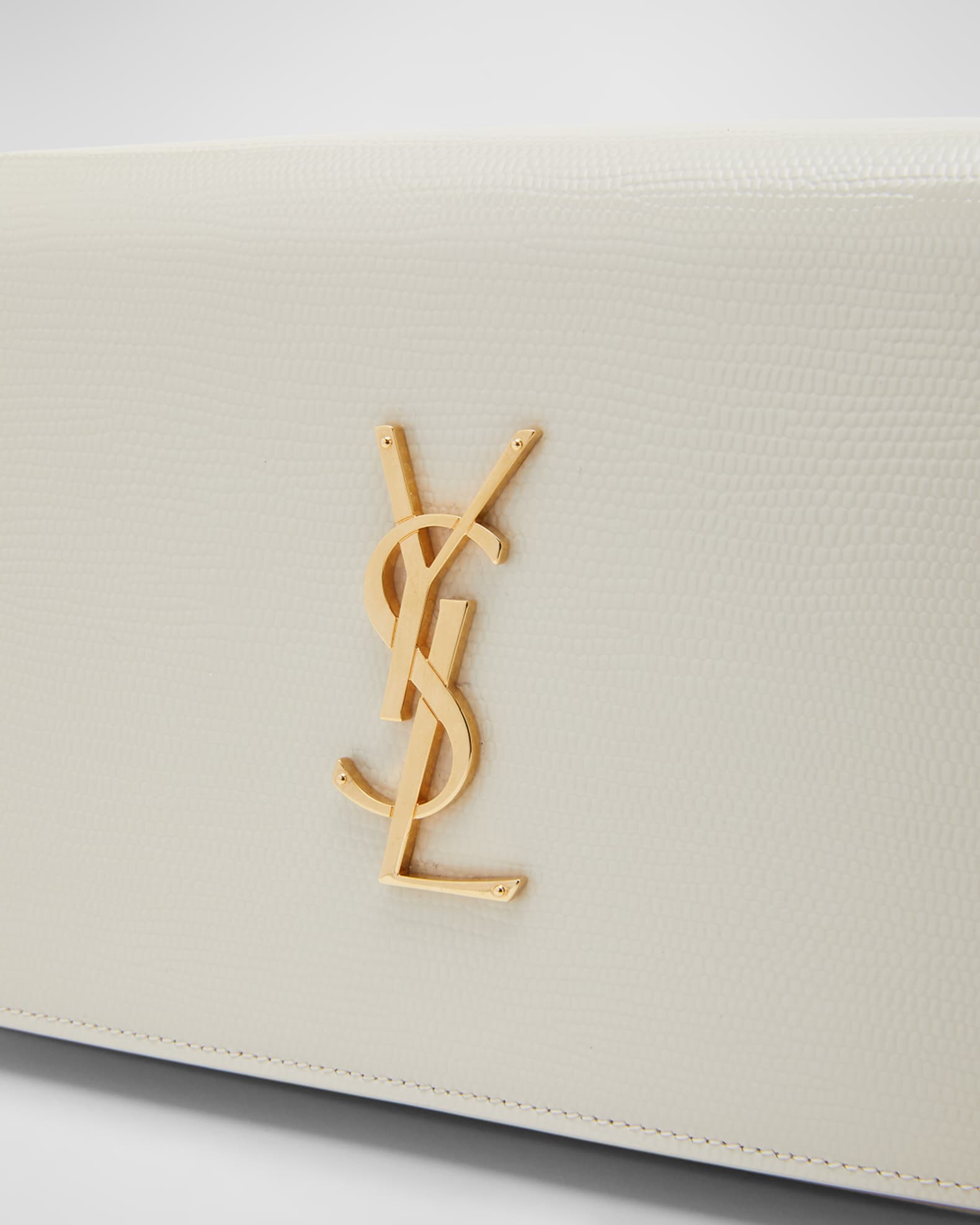 Saint Laurent Kate Medium YSL Wallet on Chain in Croc Embossed 