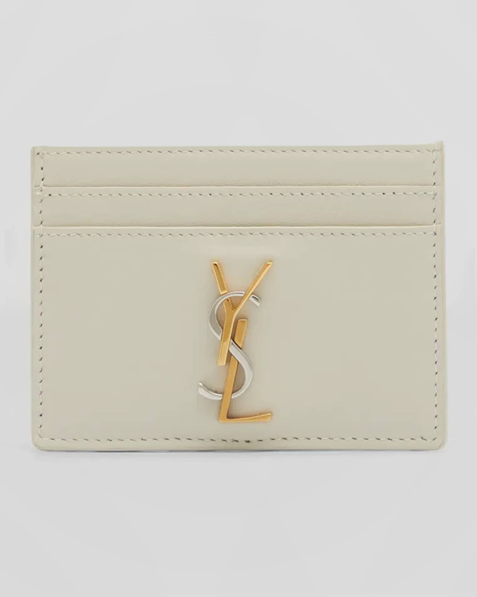 Saint Laurent Cream leather card holder with logo