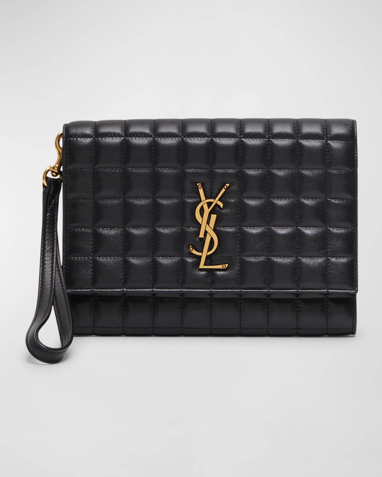 Saint Laurent Monogram Ysl Quilted Wristlet Pouch Bag