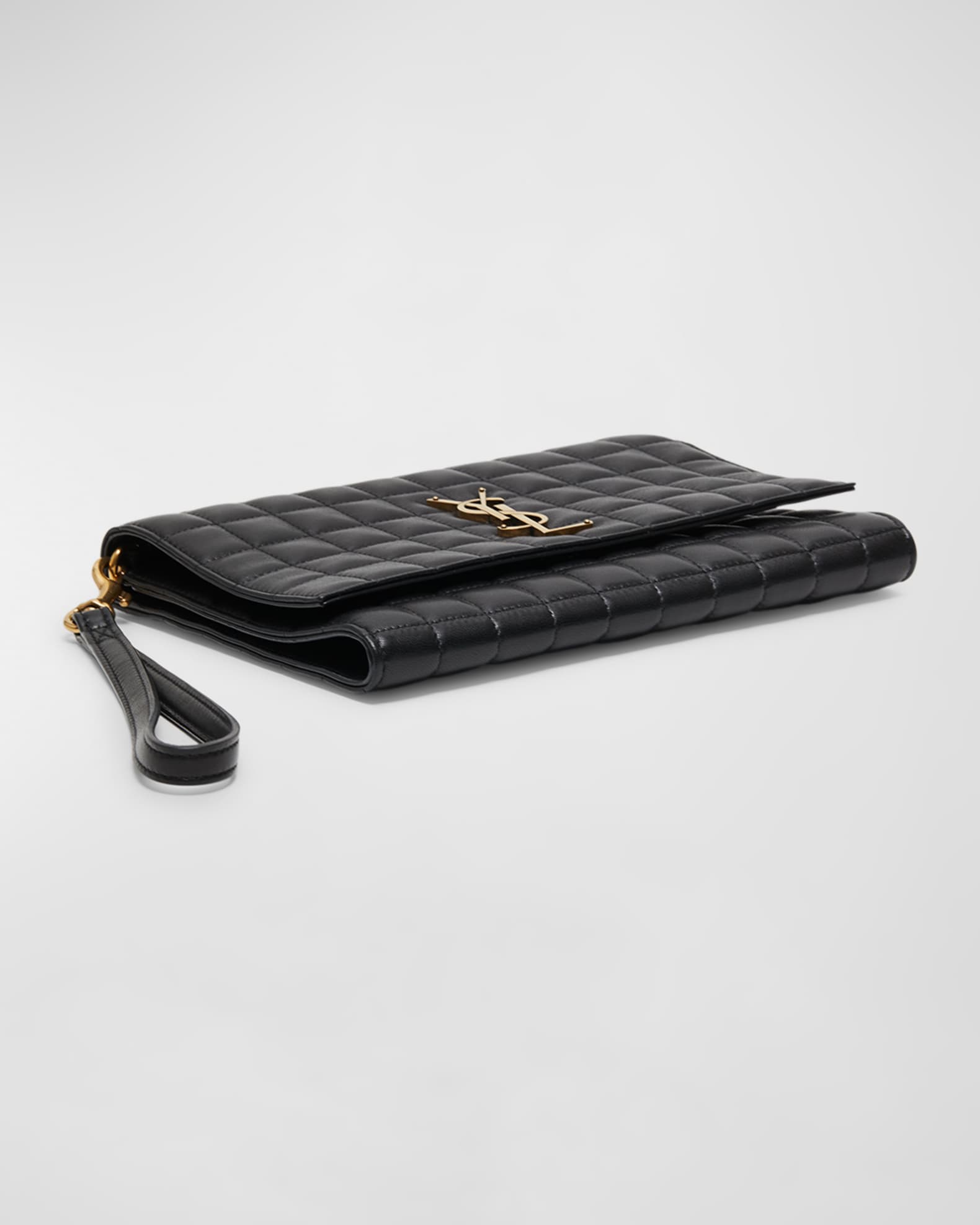Saint Laurent Cassandra YSL Quilted Leather Wristlet Pouch Neiman Marcus