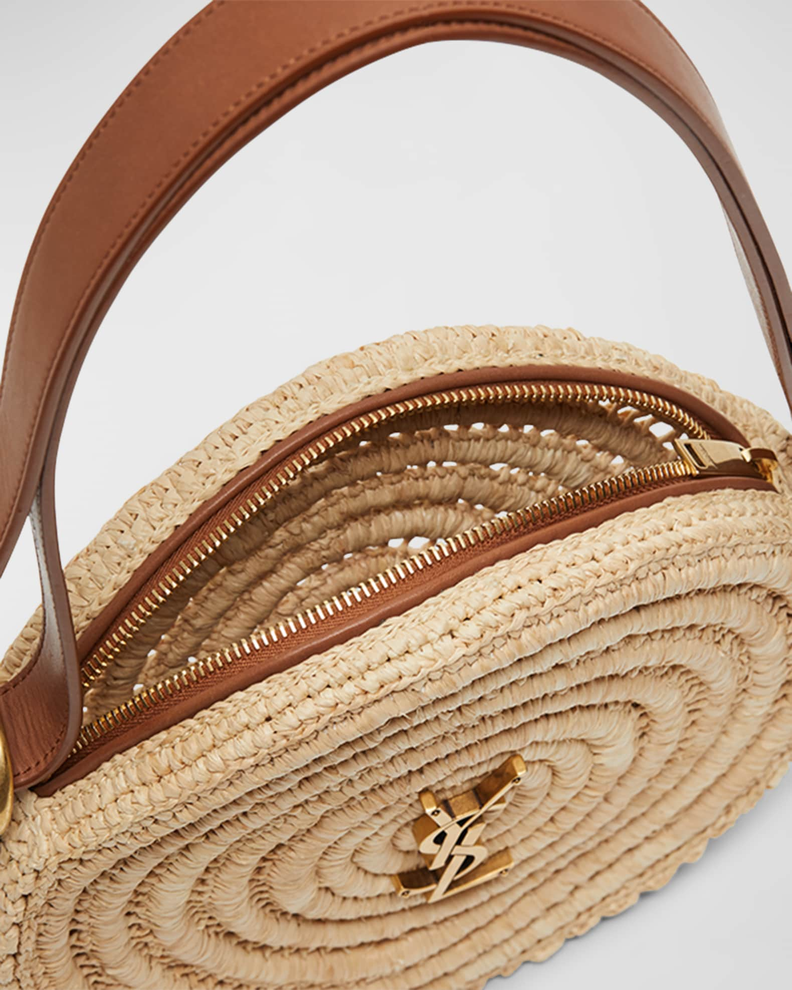 Saint Laurent Ysl Round Raffia Crossbody Bag Natural/Brick