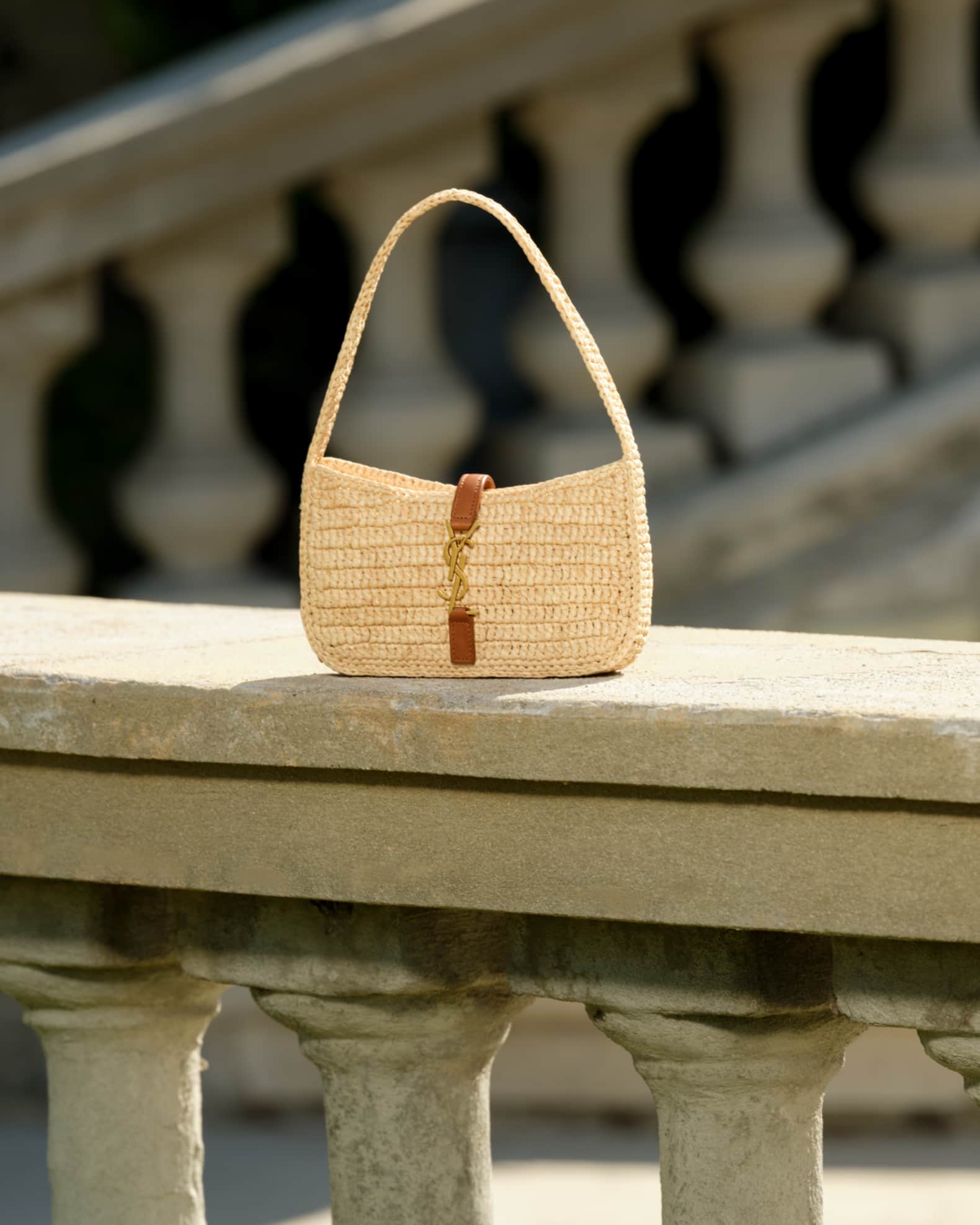 Saint Laurent Le 5 A 7 Mini YSL Shoulder Bag in Raffia