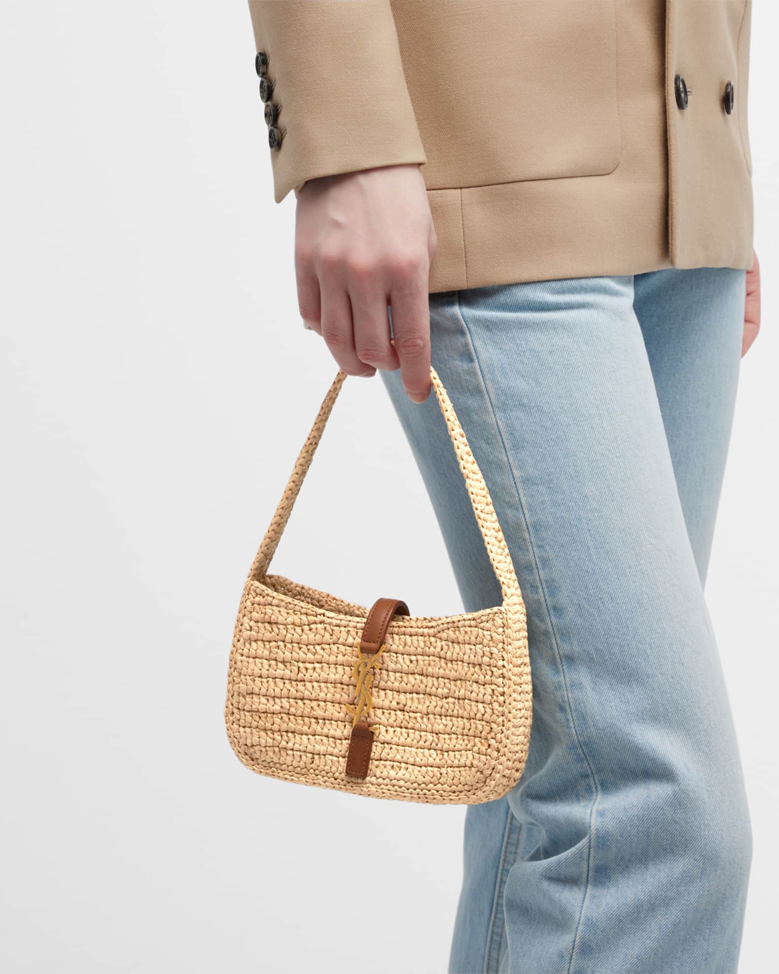 SAINT LAURENT サンローラン LE 5 A 7 ミニ raffia ハンドバッグ Saint Laurent Le 5 A 7 Mini YSL Shoulder Bag in Raffia