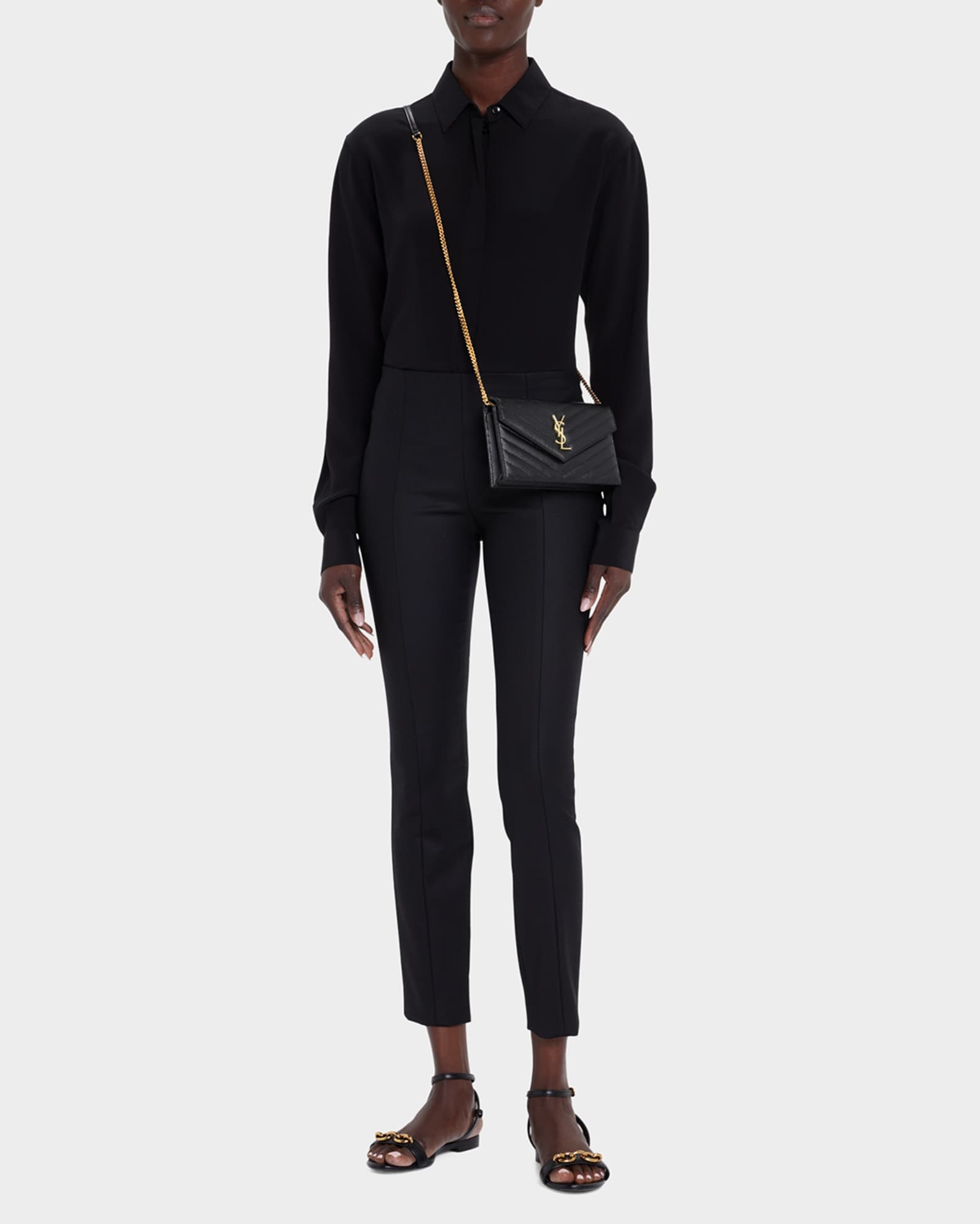 Saint Laurent YSL Monogram Small Wallet on Chain in Grained Leather Neiman Marcus