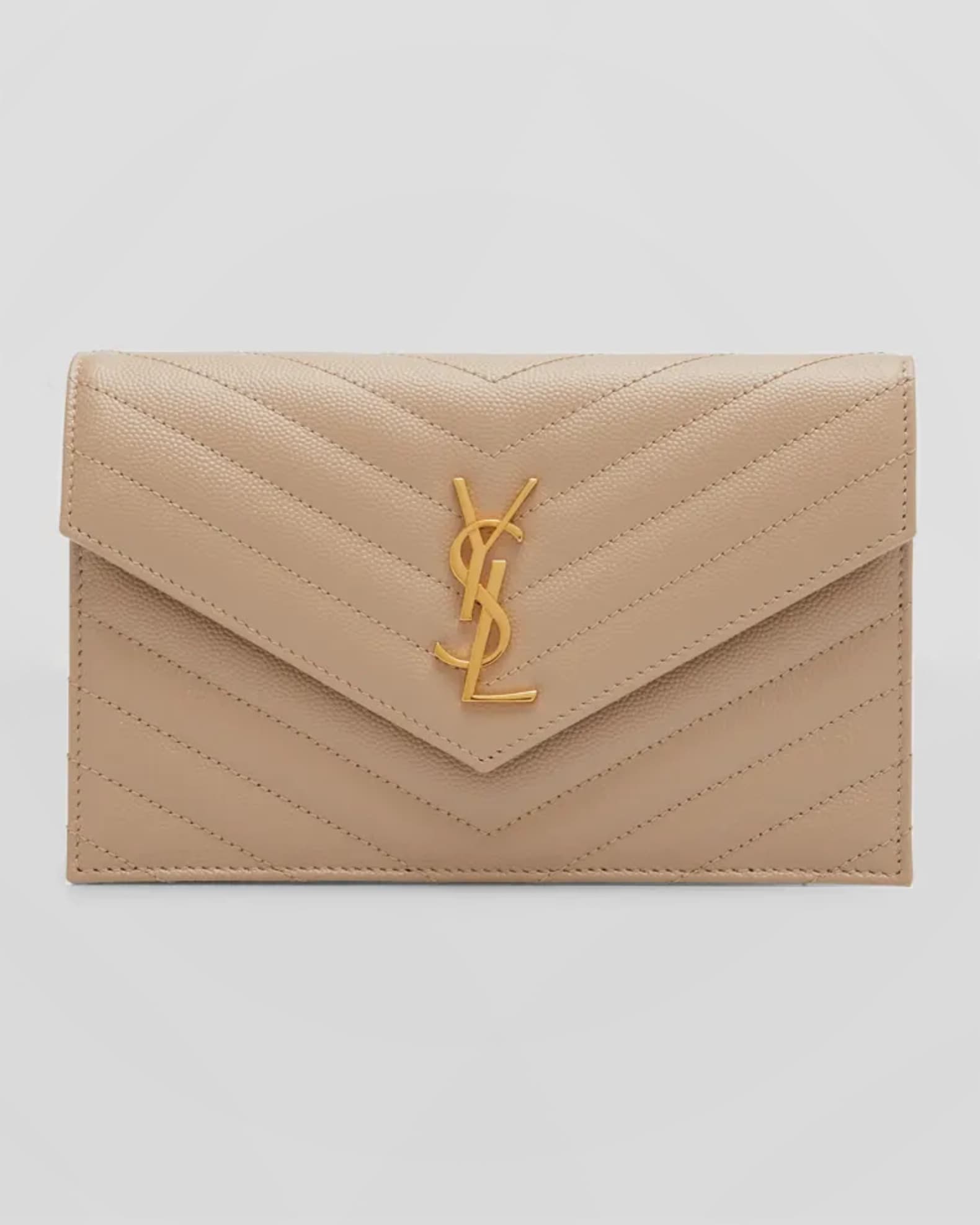 Saint Laurent YSL Monogram Small Wallet on Chain in Grained Leather