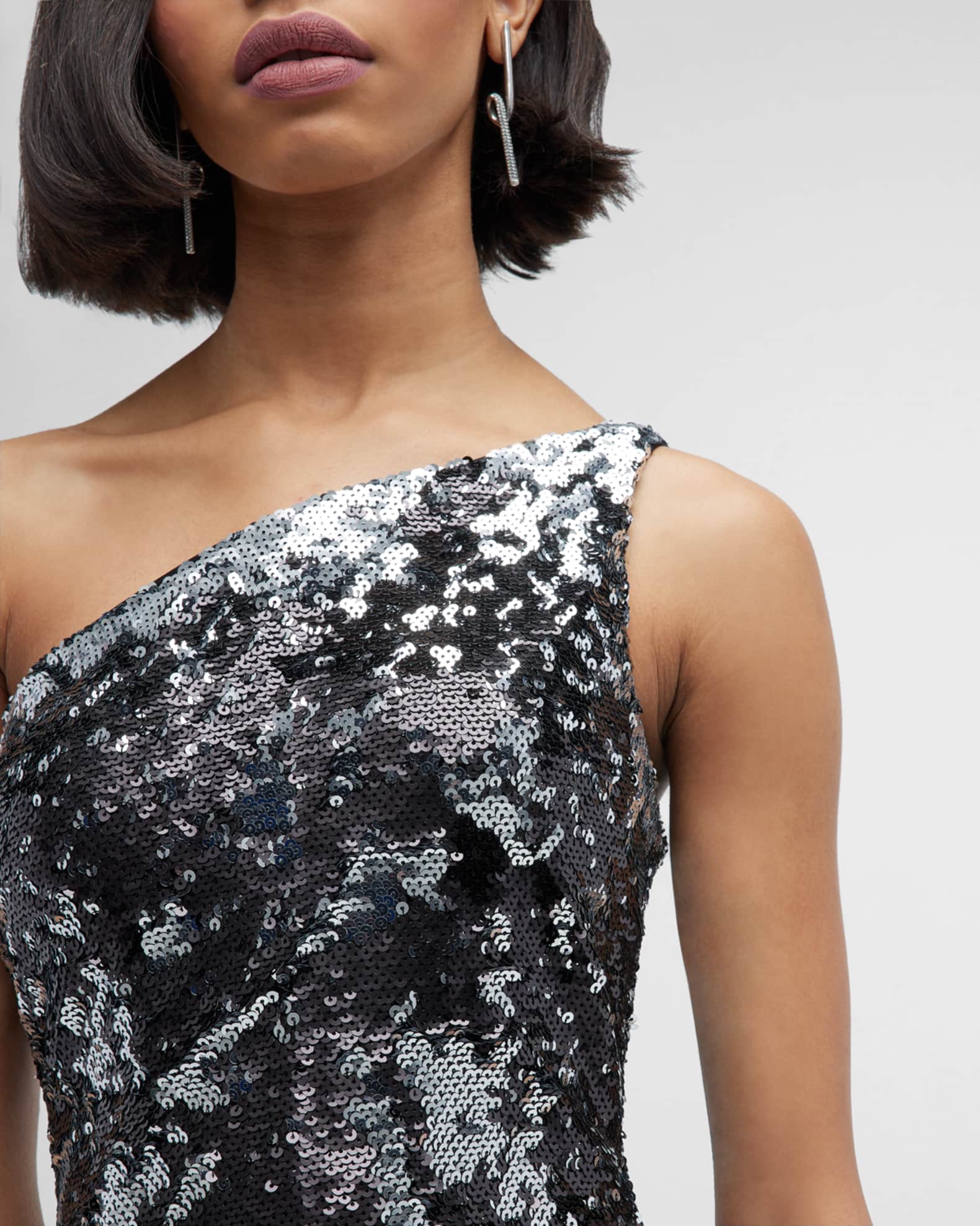 Jovani One-Shoulder Side-Slit Sequin Gown | Neiman Marcus
