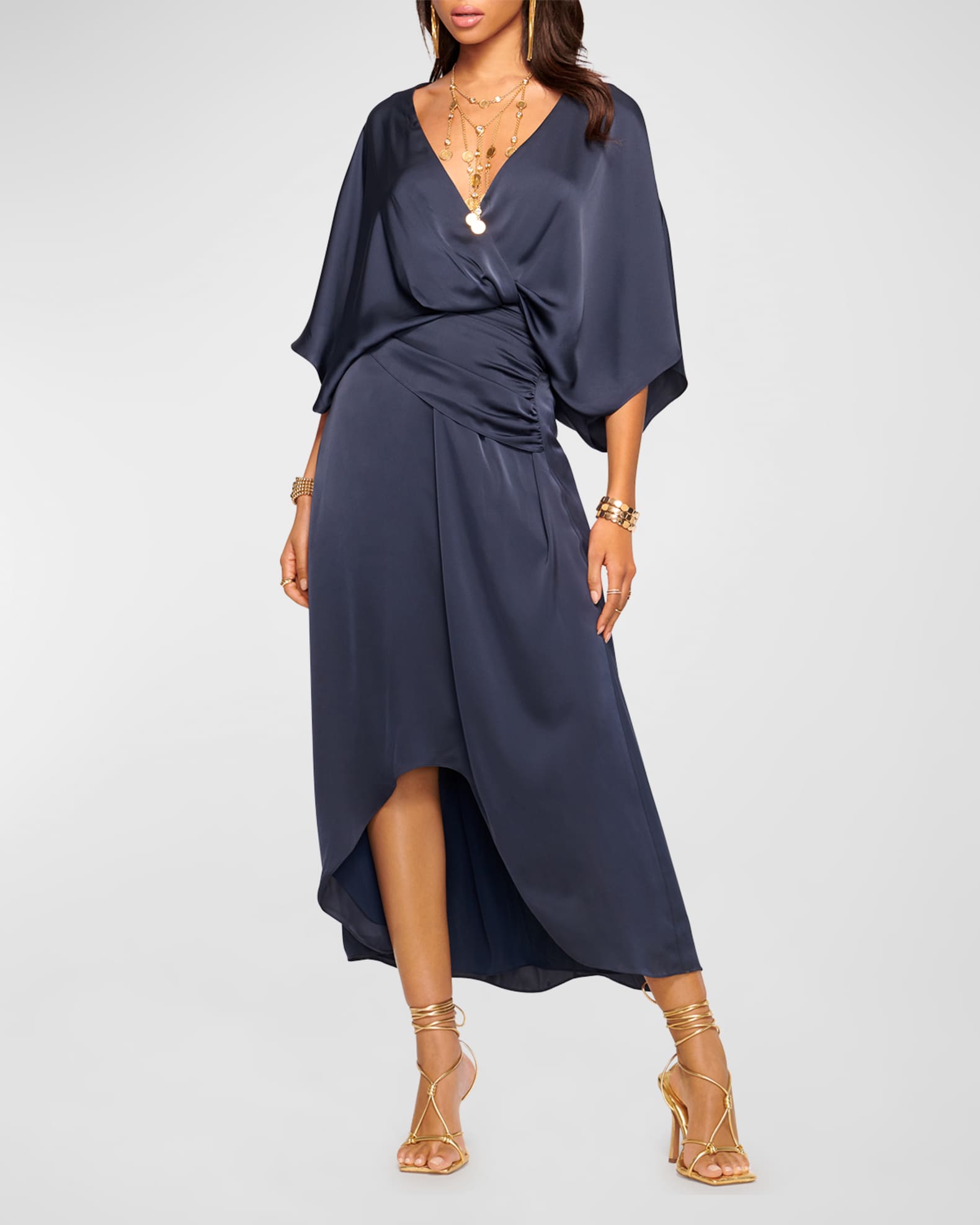 Ramy Brook Adiel Satin Wrap Midi Dress Neiman Marcus