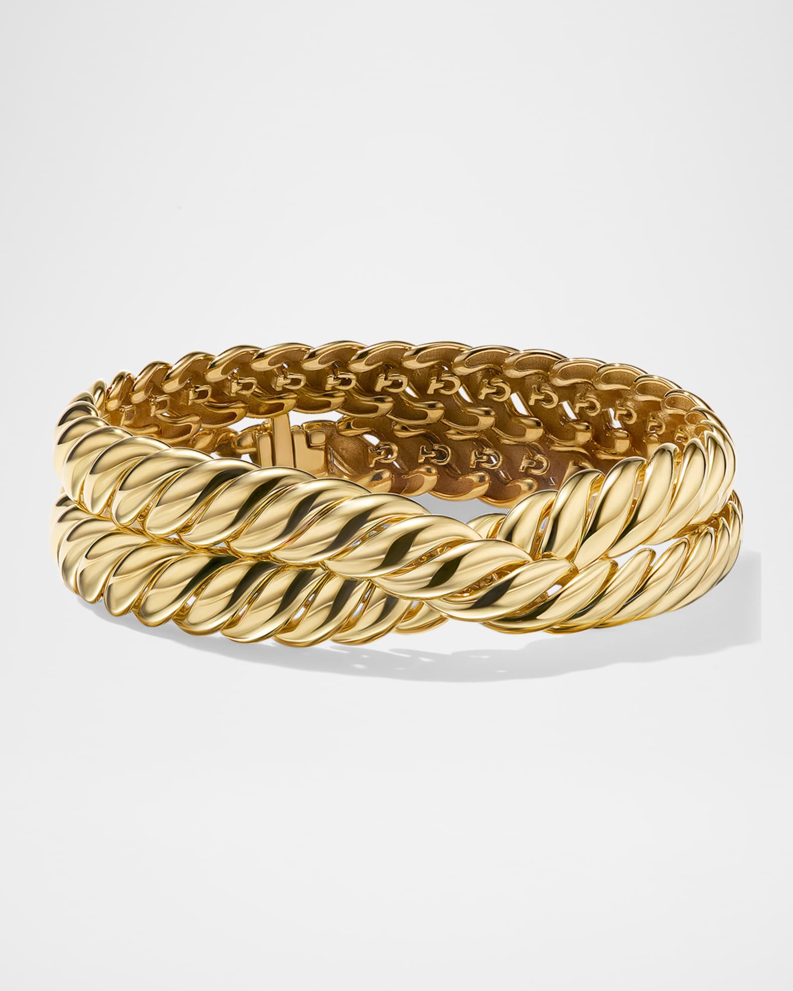 8.5mm Sculpted Cable 2-Wrap Bracelet in 18K Gold 0