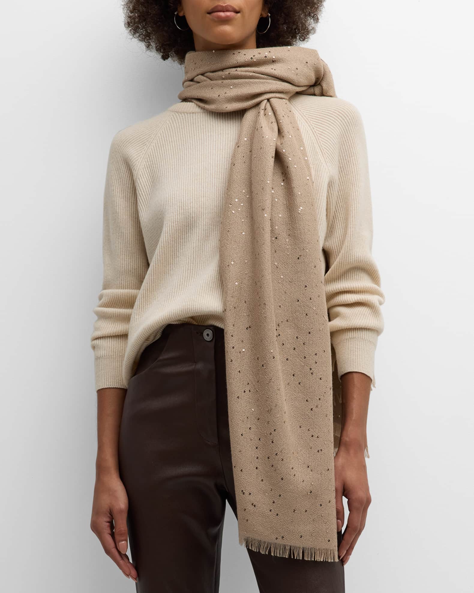 Brunello Cucinelli Cashmere Silk Scarf with Paillette Details | Neiman ...