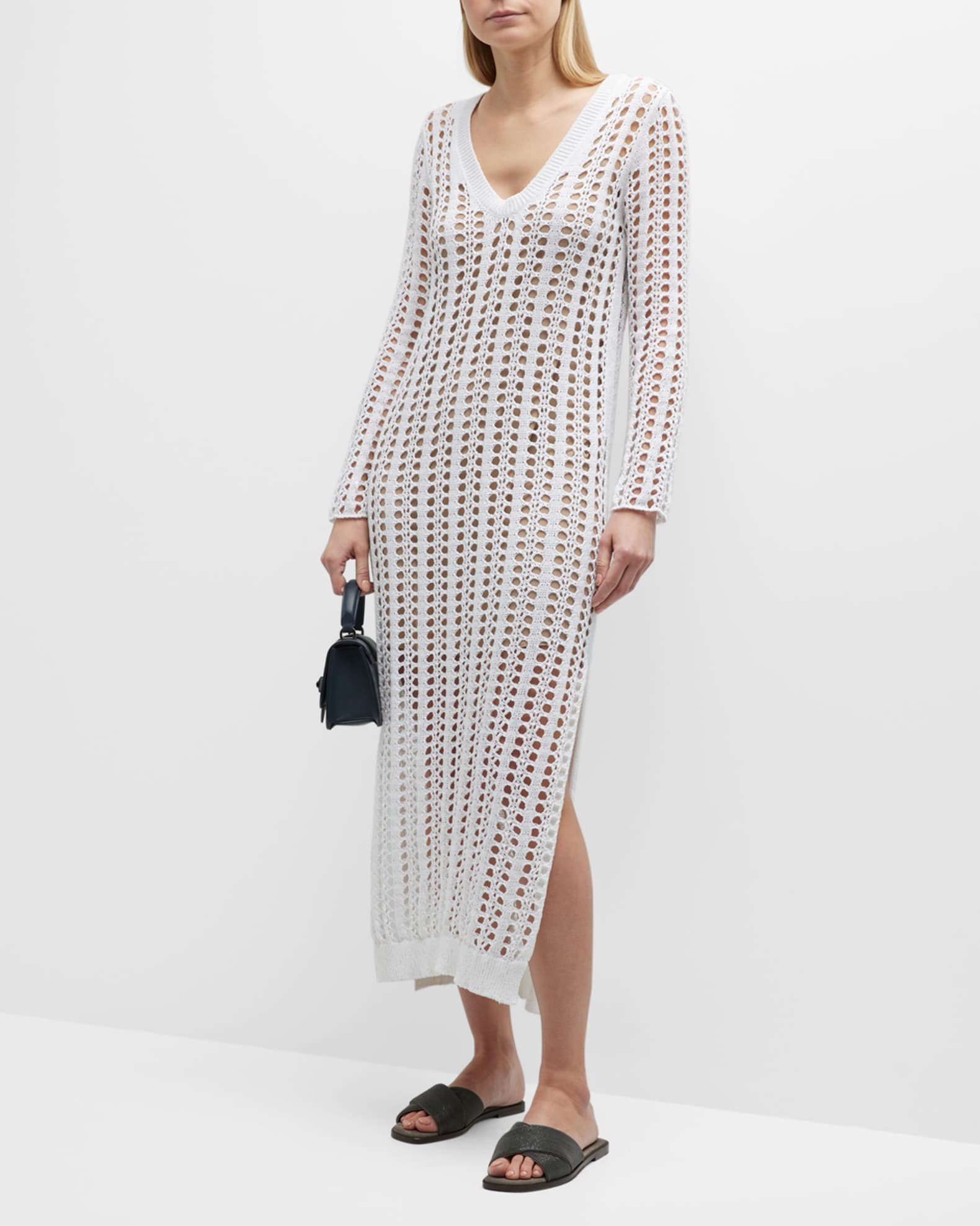 Brunello Cucinelli OpenKnit Crochet Midi Dress Neiman Marcus