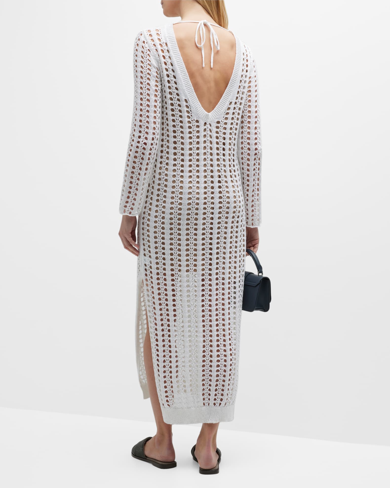 Brunello Cucinelli OpenKnit Crochet Midi Dress Neiman Marcus