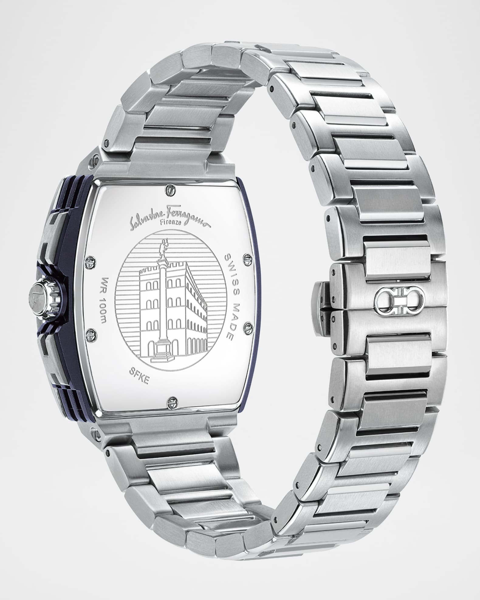 Ferragamo F-80 Tonneau Chrono Stainless Steel Bracelet Watch