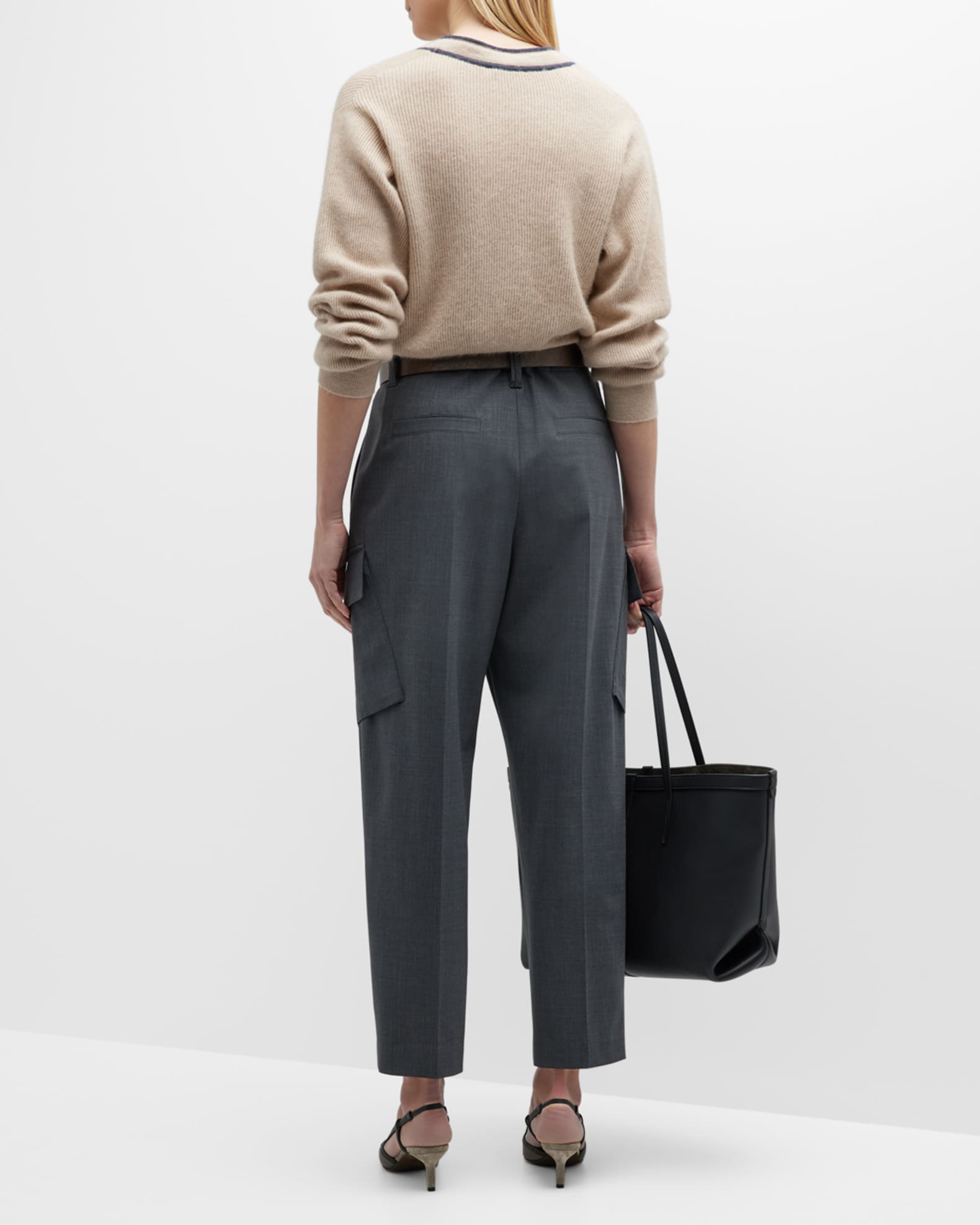 Brunello Cucinelli Wool Cargo Pants with Tie Belt | Neiman Marcus