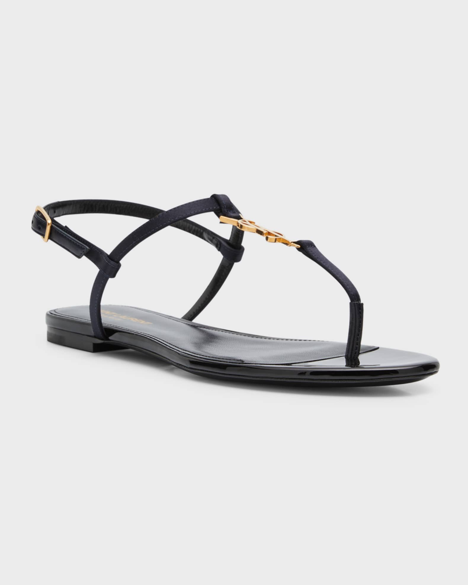 Saint Laurent Cassandra YSL Medallion Flat Sandals Neiman Marcus