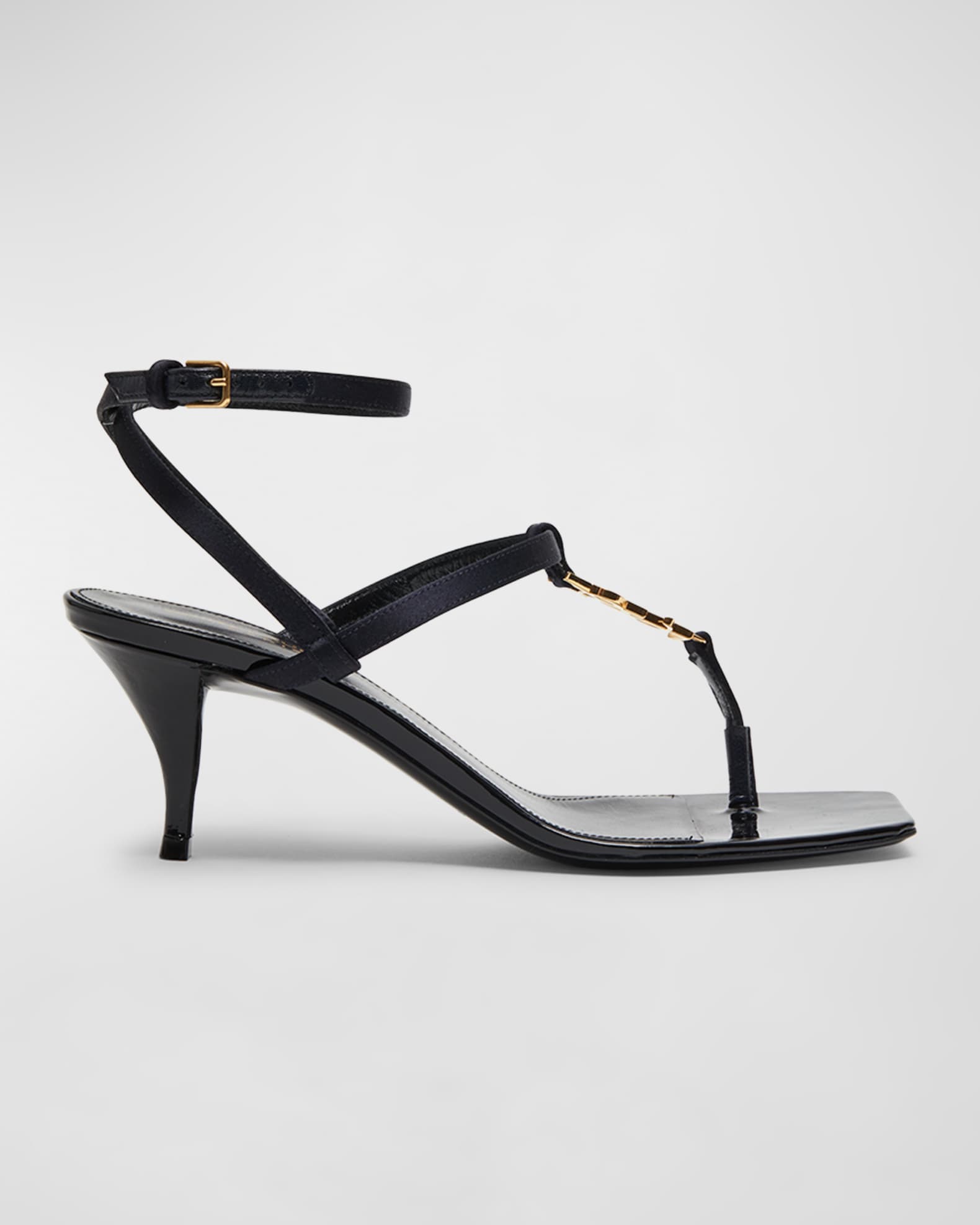 Saint Laurent Cassandra YSL Medallion Ankle-Strap Sandals