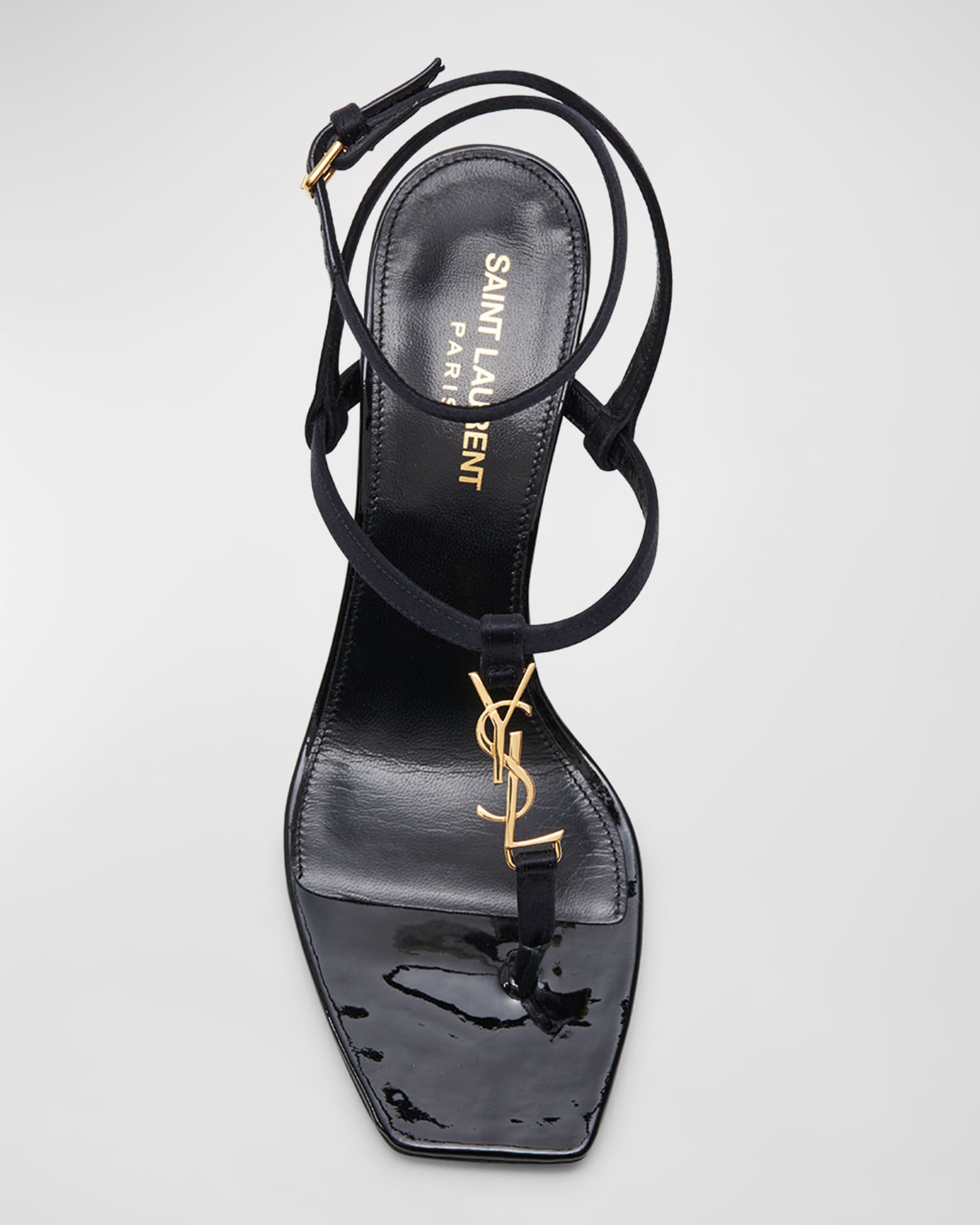 Saint Laurent Cassandra YSL Medallion Ankle-Strap Sandals | Neiman Marcus