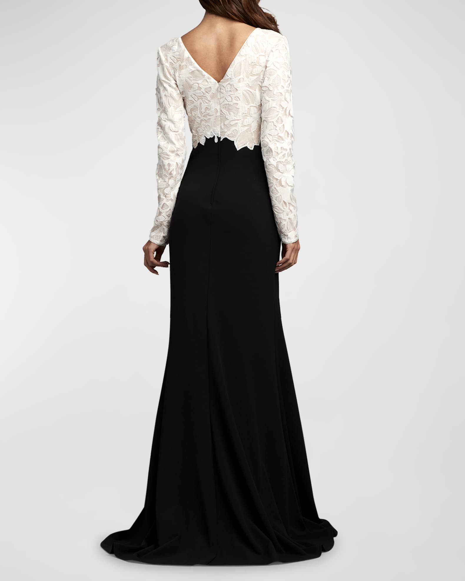 Tadashi Shoji Two-Tone A-Line Lace Crepe Gown | Neiman Marcus