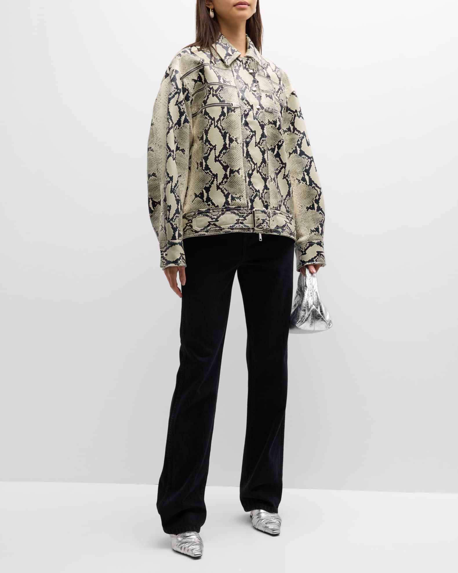 Khaite Tania Snake-Print Leather Jacket | Neiman Marcus