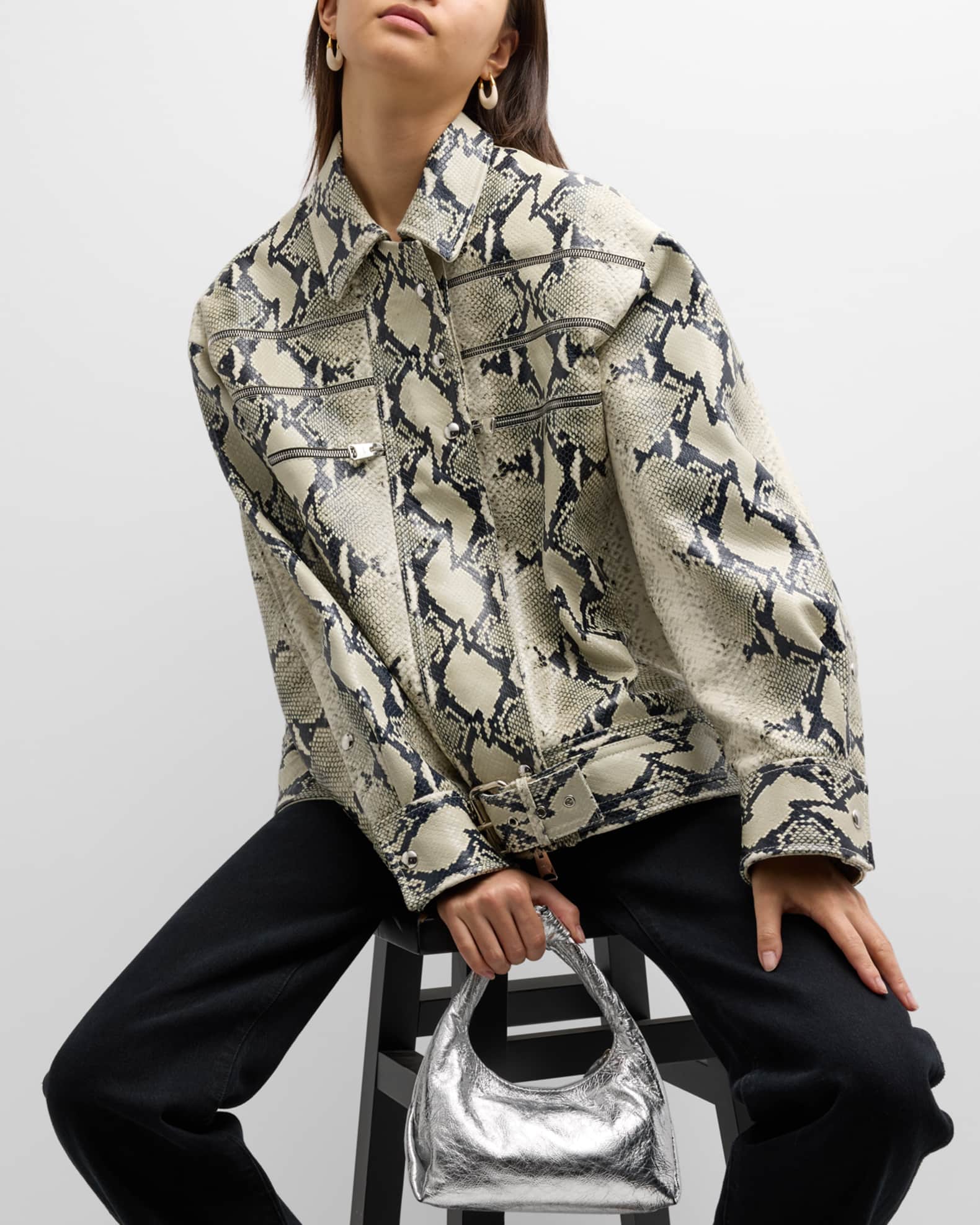 Khaite Tania Snake-Print Leather Jacket | Neiman Marcus