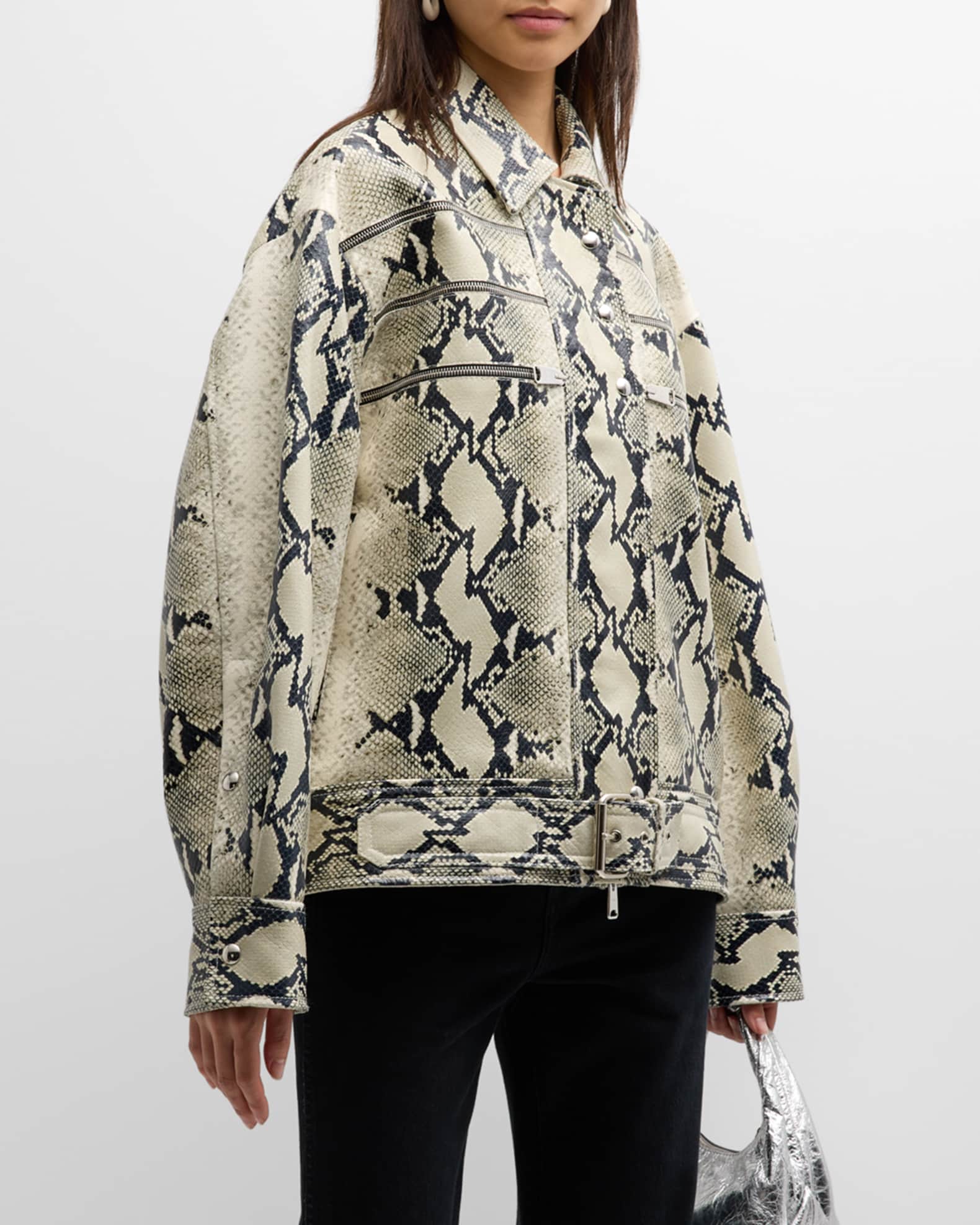 Khaite Tania Snake-Print Leather Jacket | Neiman Marcus