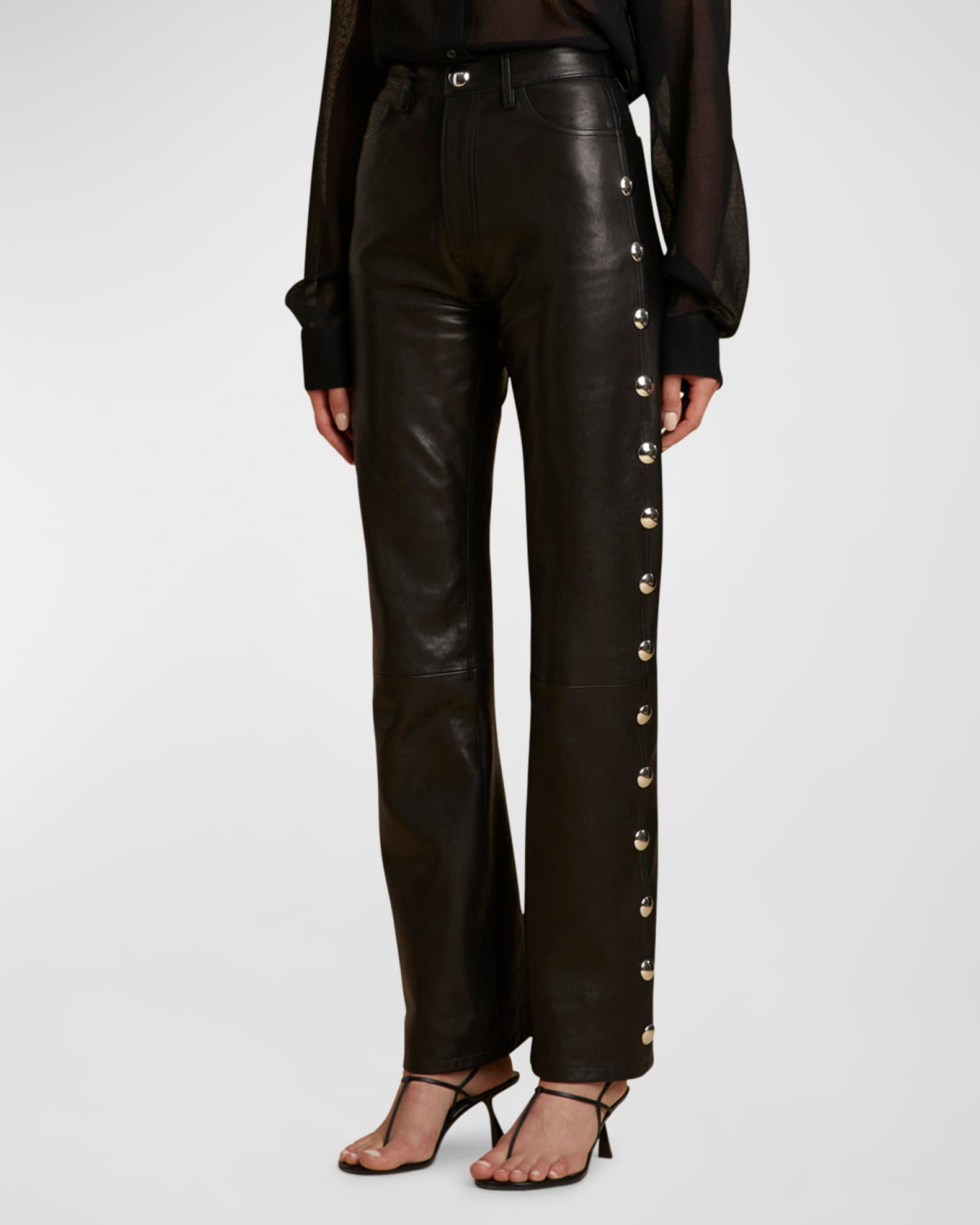 Khaite Danielle Studded Straight-Leg Leather Pants | Neiman Marcus