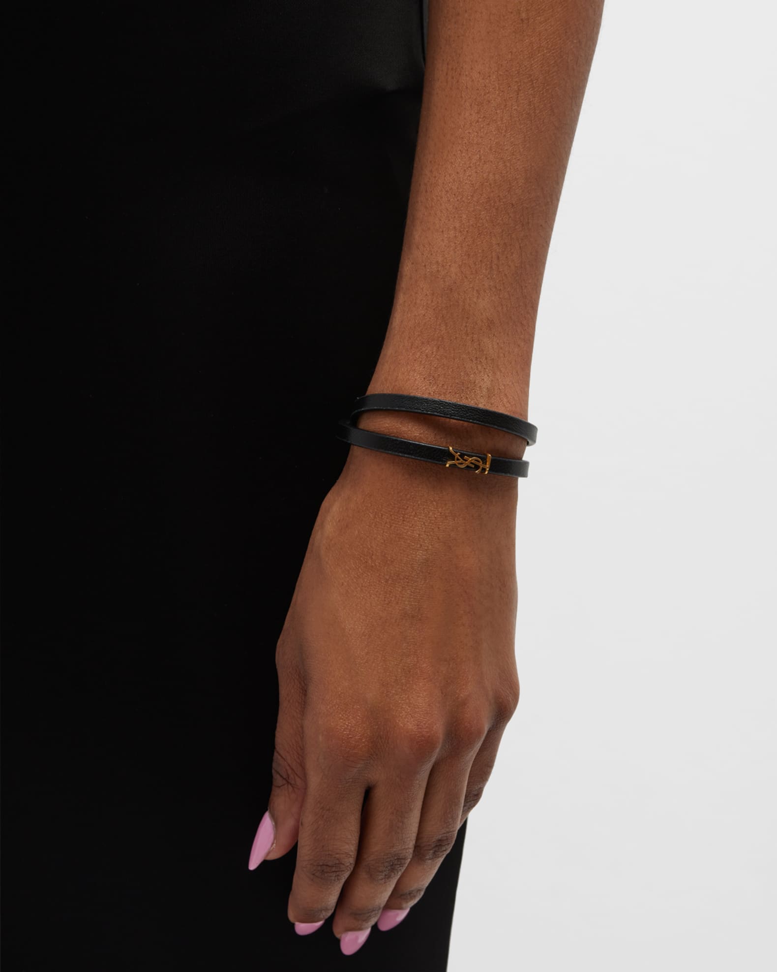 Saint Laurent Thin Leather Double Wrap YSL Bracelet Neiman Marcus