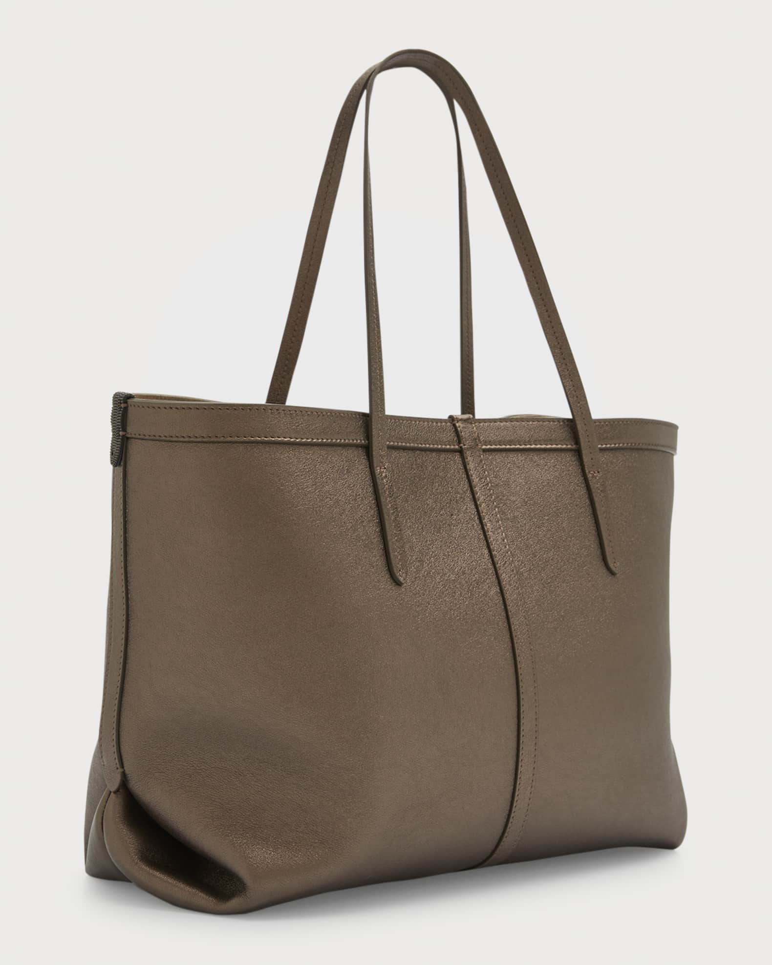 Brunello Cucinelli Medium Monili Metallic Leather Tote Bag Neiman Marcus