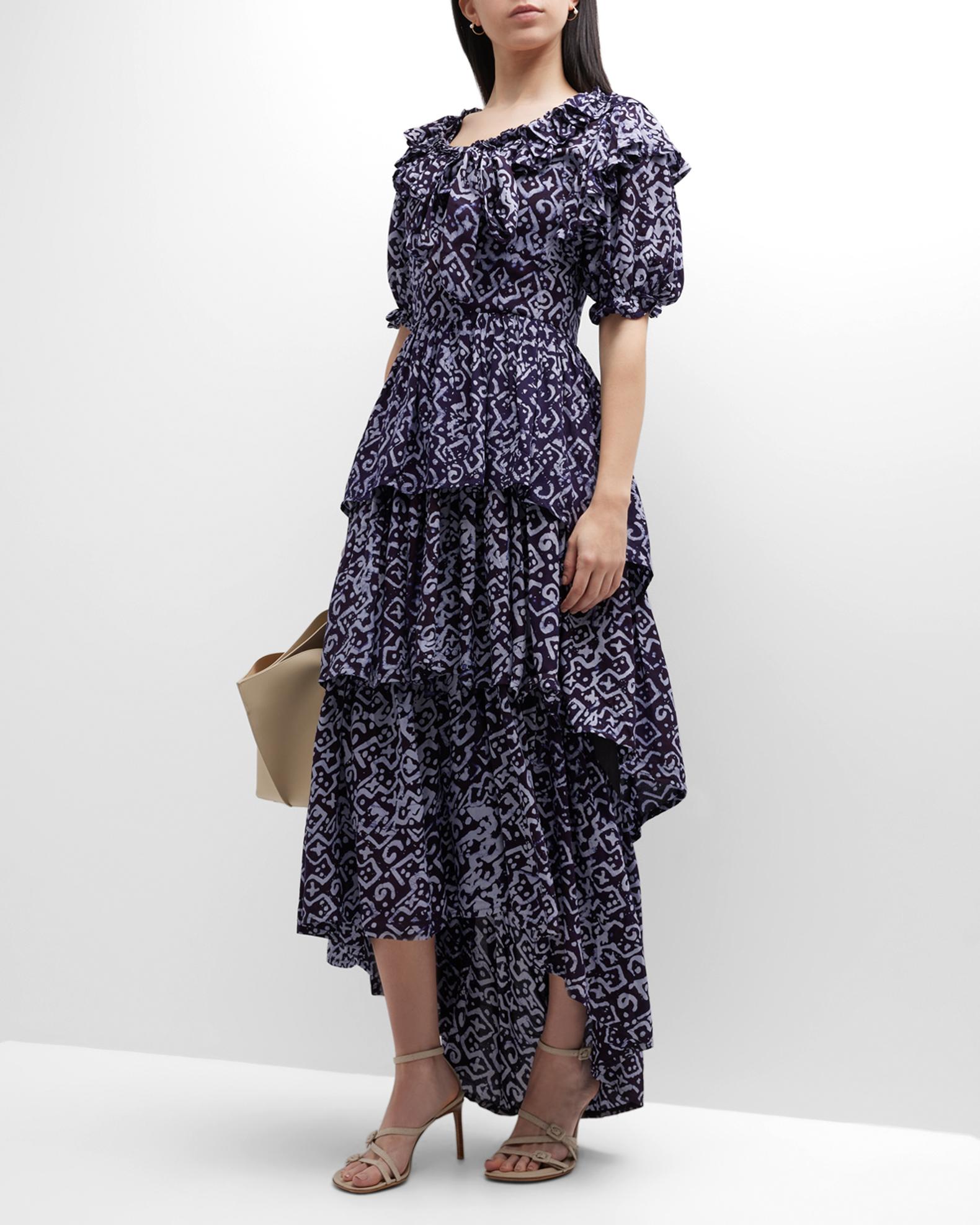 Busayo Temi Tiered Ruffle High-Low Midi Dress | Neiman Marcus