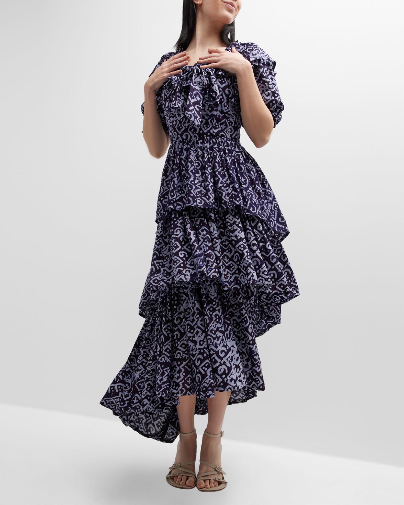 Busayo Temi Tiered Ruffle High-Low Midi Dress | Neiman Marcus