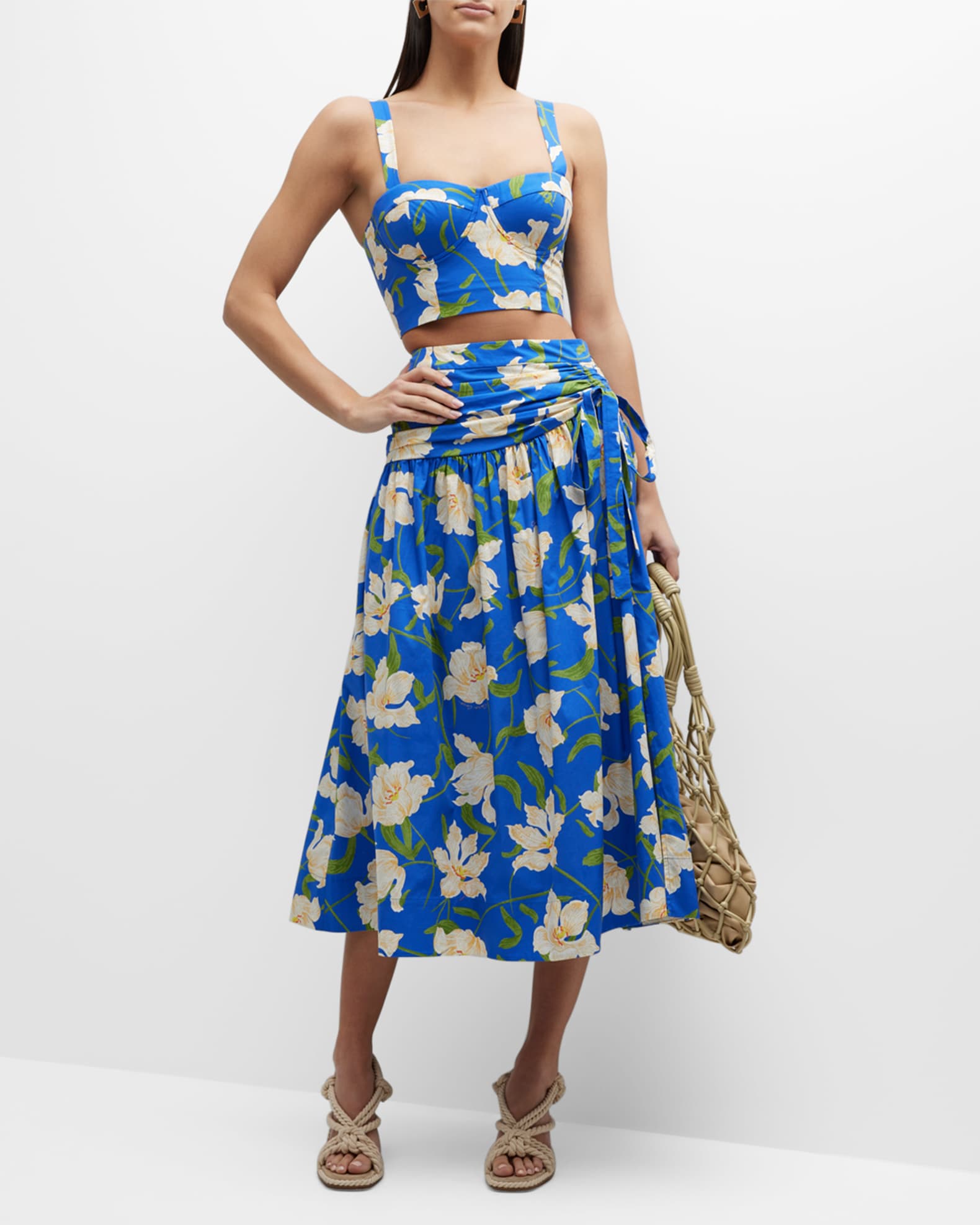 Cara Cerulean Floral Pleated Skirt