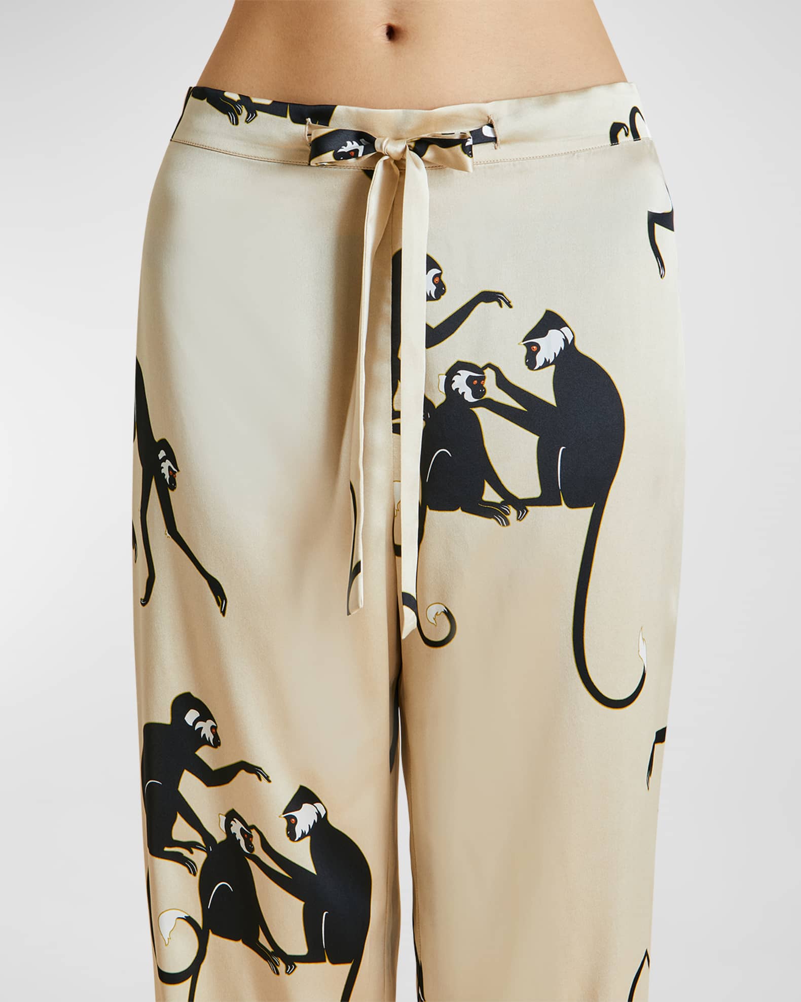 Olivia Von Halle Lila Monkey-Print Silk Pajama Set | Neiman Marcus