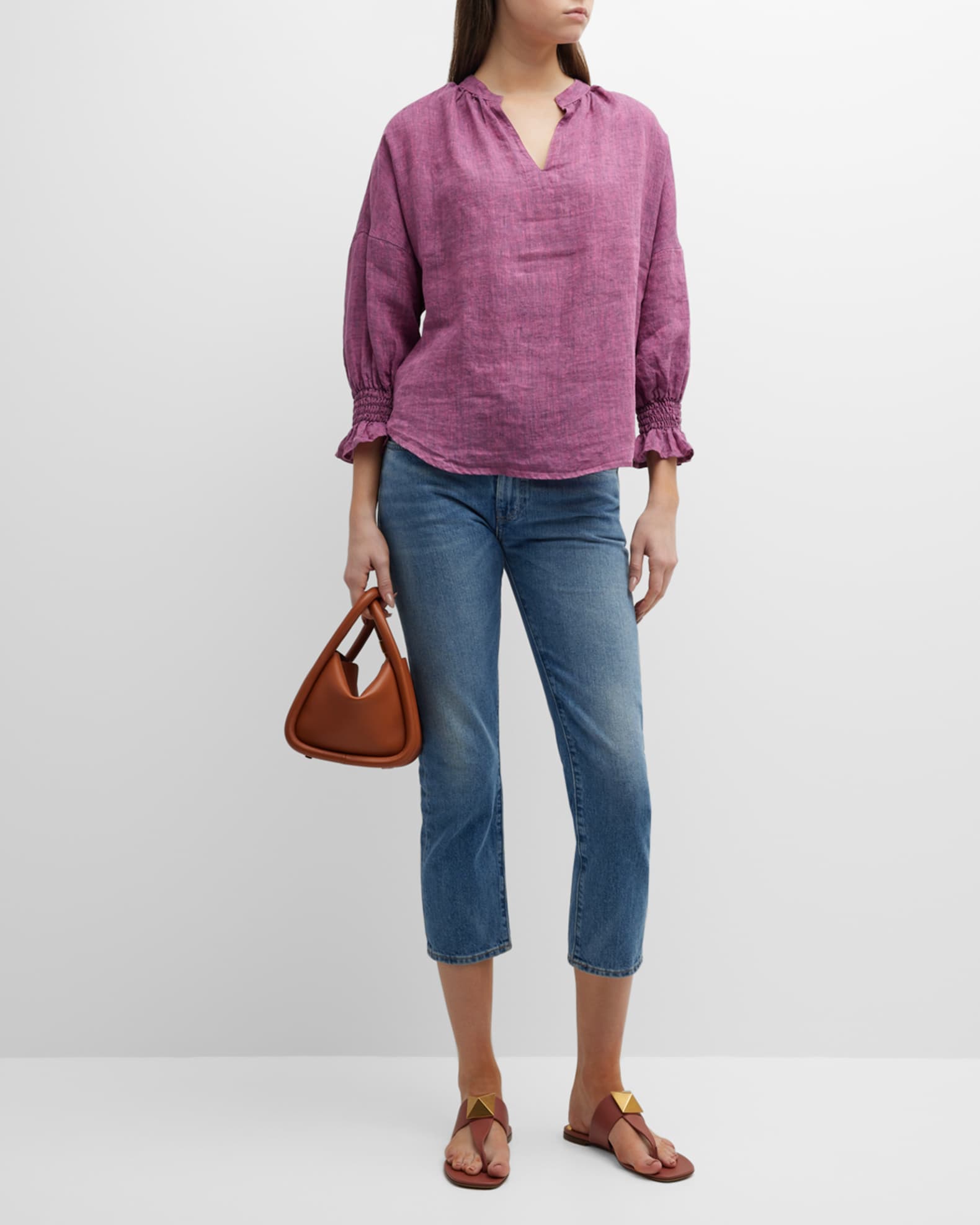 Finley Rex Heathered BlousonSleeve Linen Popover Neiman Marcus