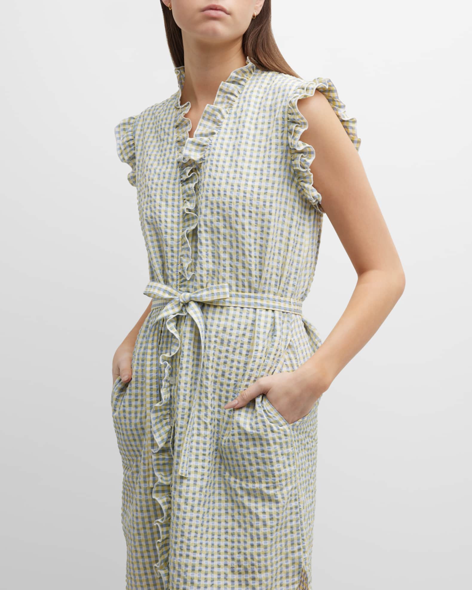 Finley Amber Sleeveless RuffleTrim Seersucker Dress Neiman Marcus