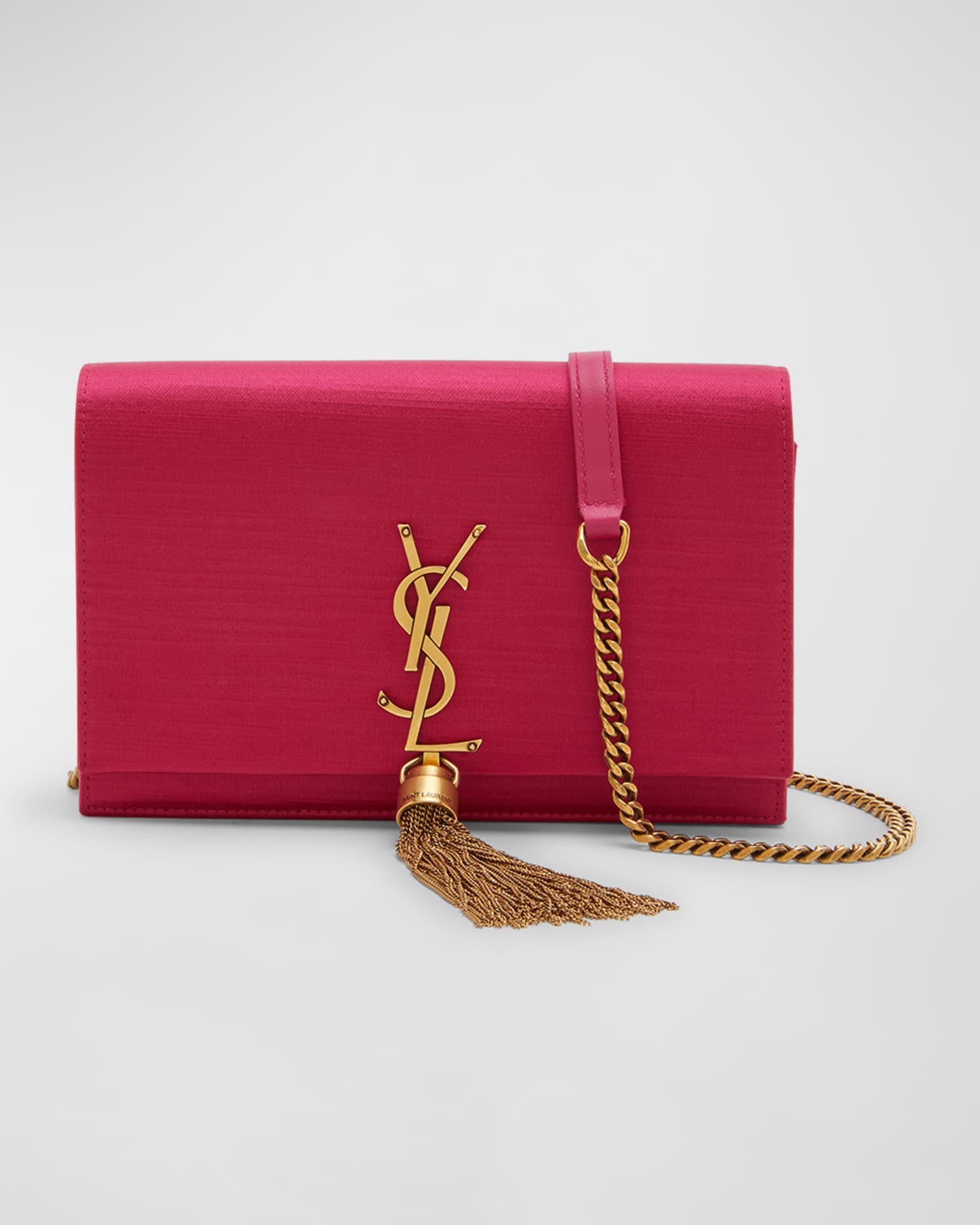 Saint Laurent Kate Tassel Satin Wallet on a Chain