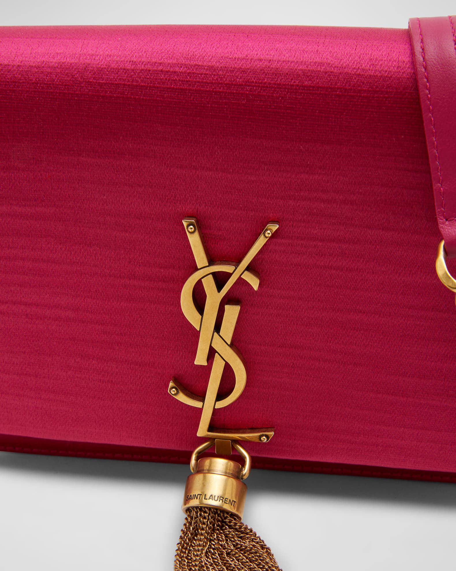 Saint Laurent Kate Small Tassel YSL Wallet on Chain in Satin Neiman Marcus