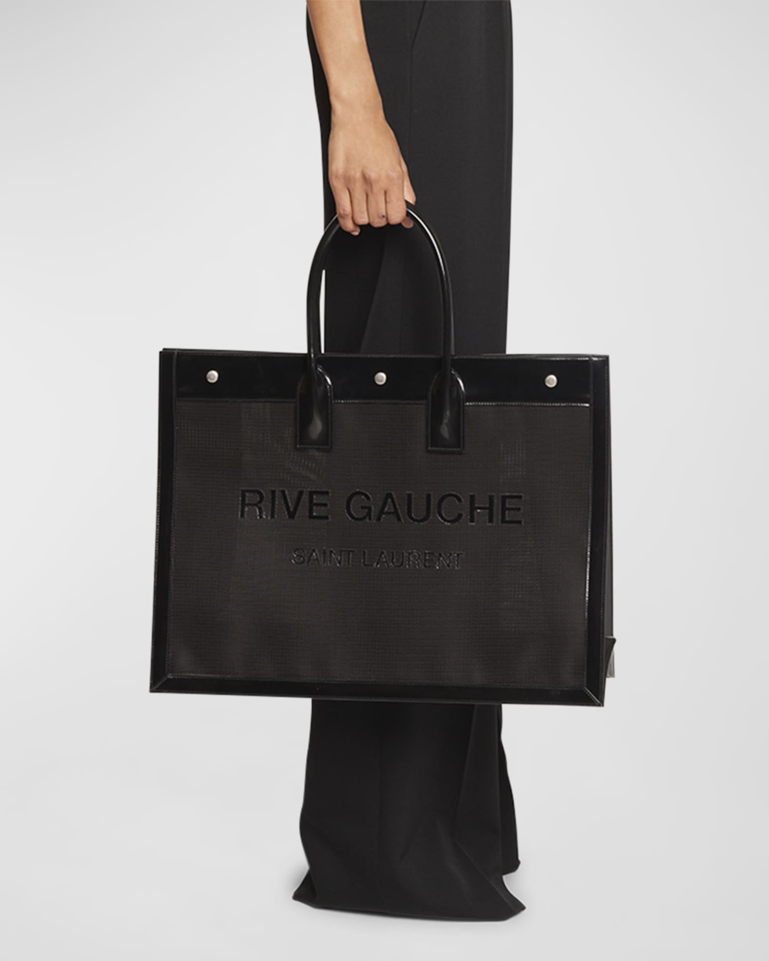 Saint Laurent Rive Gauche YSL Chevron-Knit Mesh Tote Bag | Neiman Marcus