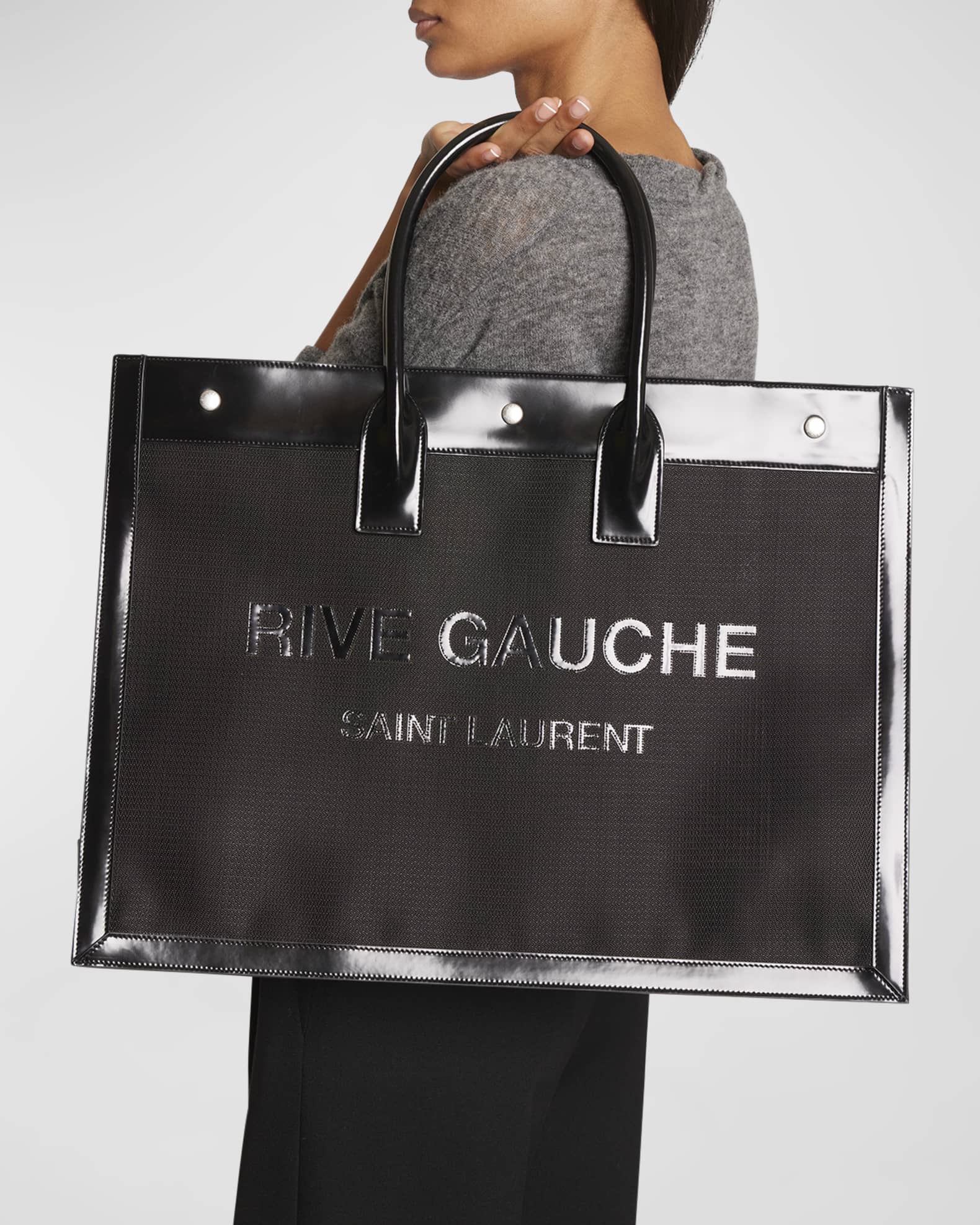 Saint Laurent Rive Gauche YSL Chevron-Knit Mesh Tote Bag | Neiman