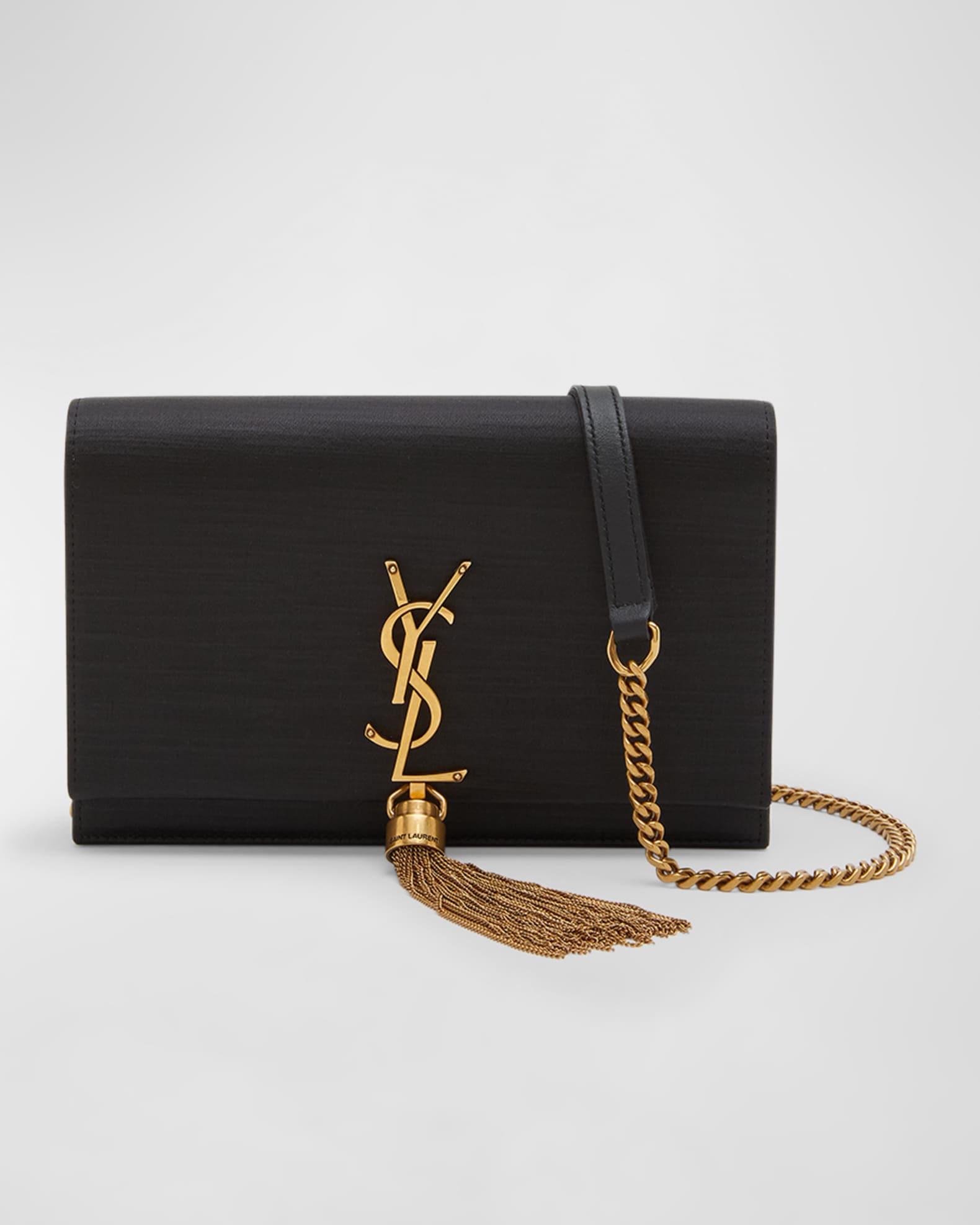 Saint Laurent - YSL Kate Black Textured Leather Gold Tassel Bag