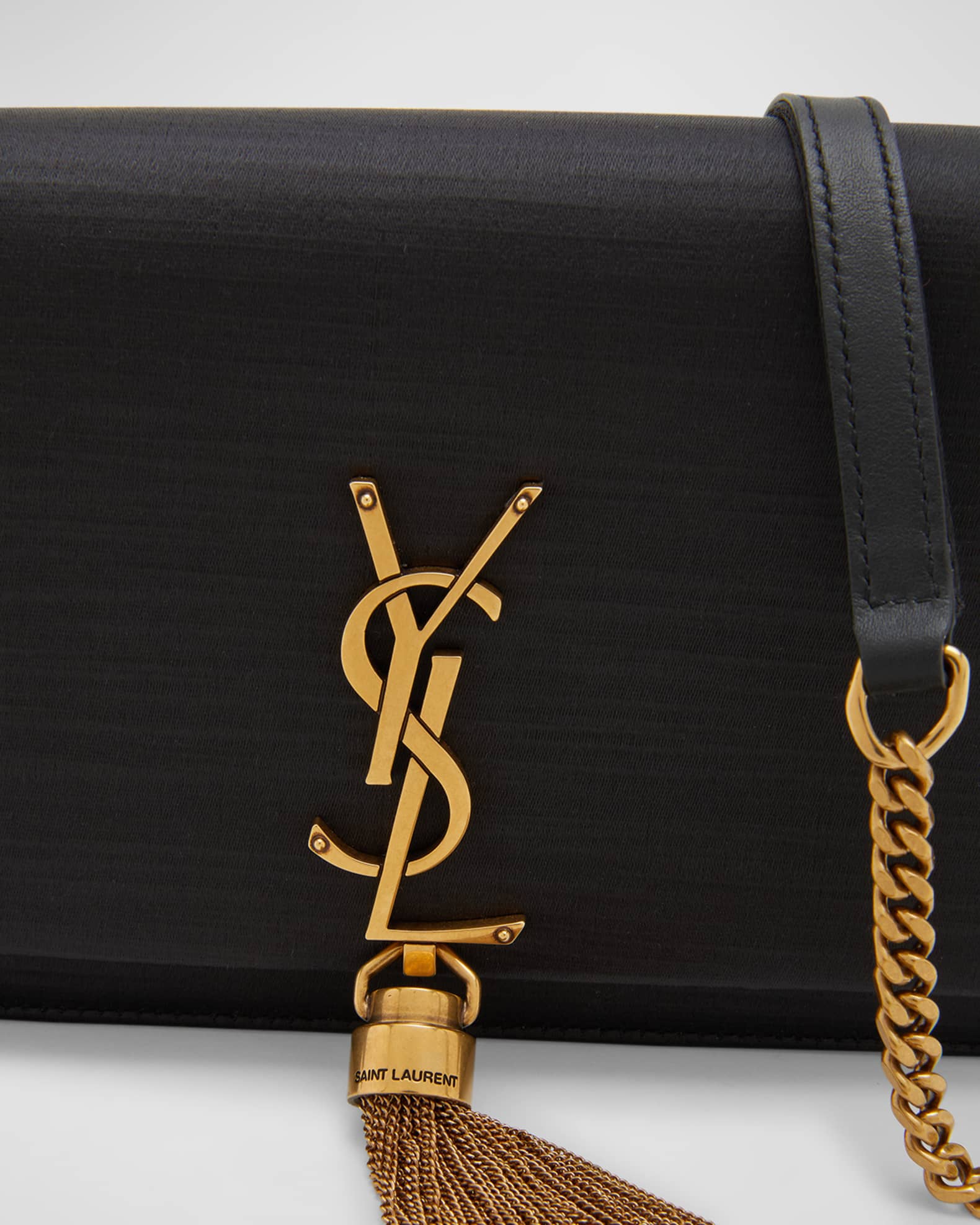 Saint Laurent Kate Tassel Satin Wallet on a Chain
