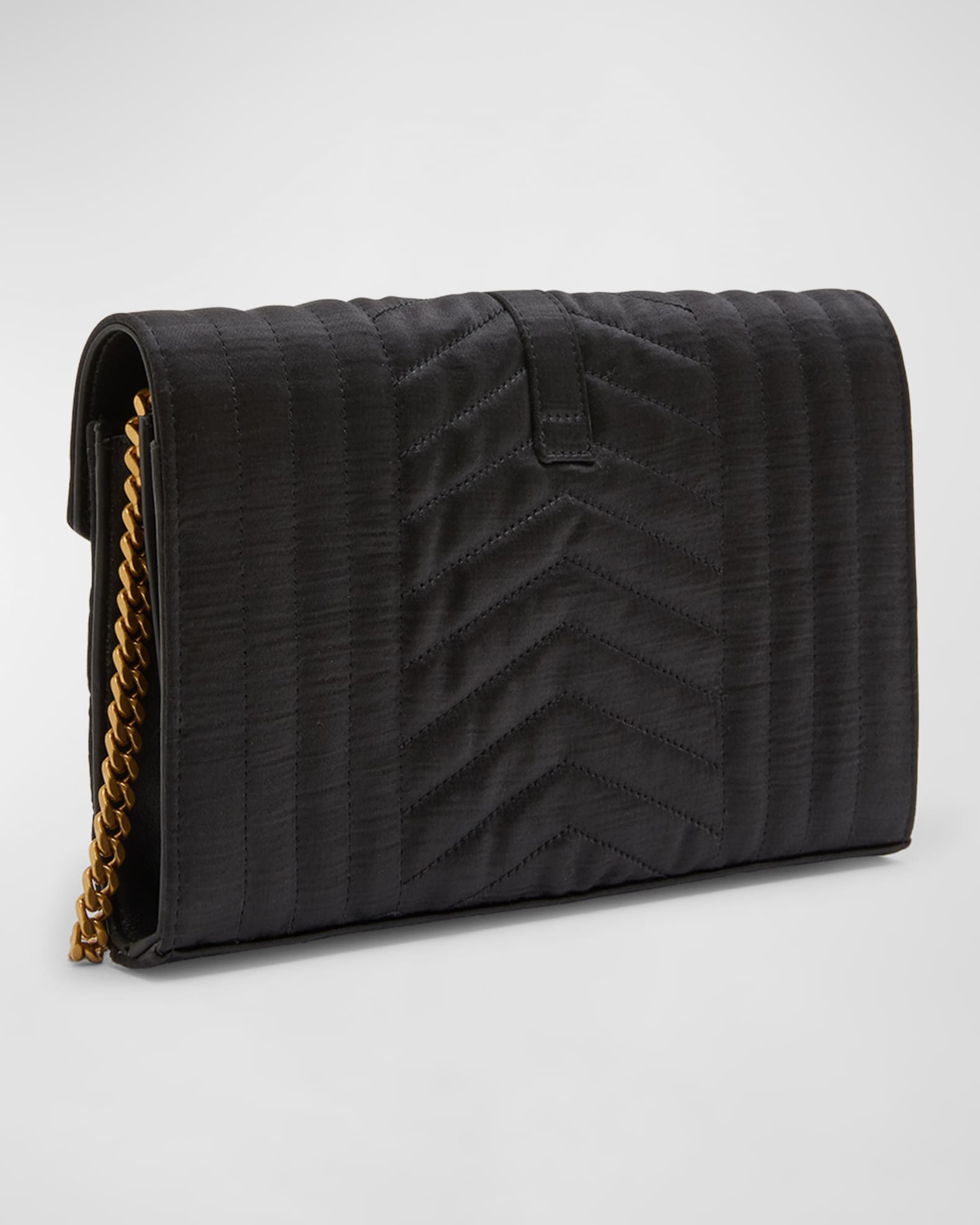 Saint Laurent Ysl Tri-Quilted Wallet on Chain Black