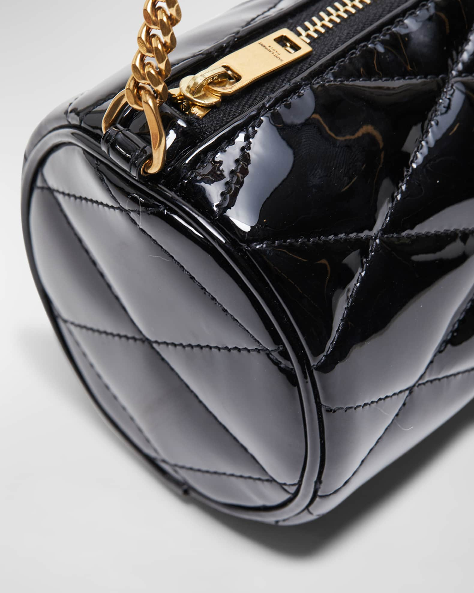 Saint Laurent Sade Mini Ysl Tube Patent Shoulder Bag Black