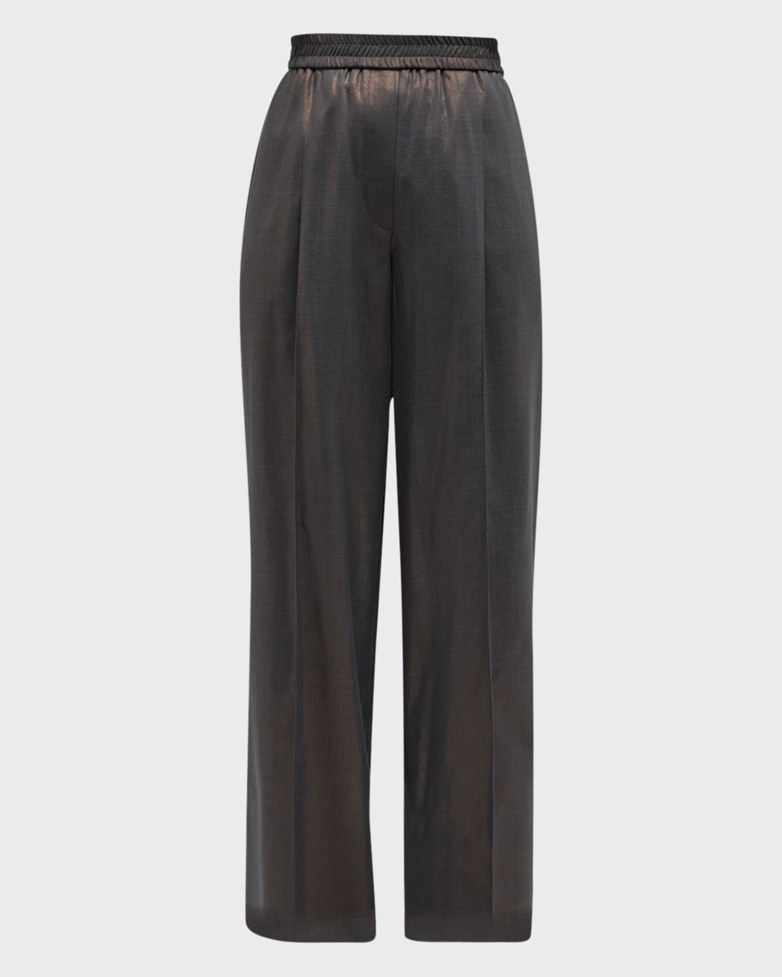 Brunello Cucinelli Metallic Pleated WideLeg Gauze Pants Neiman Marcus