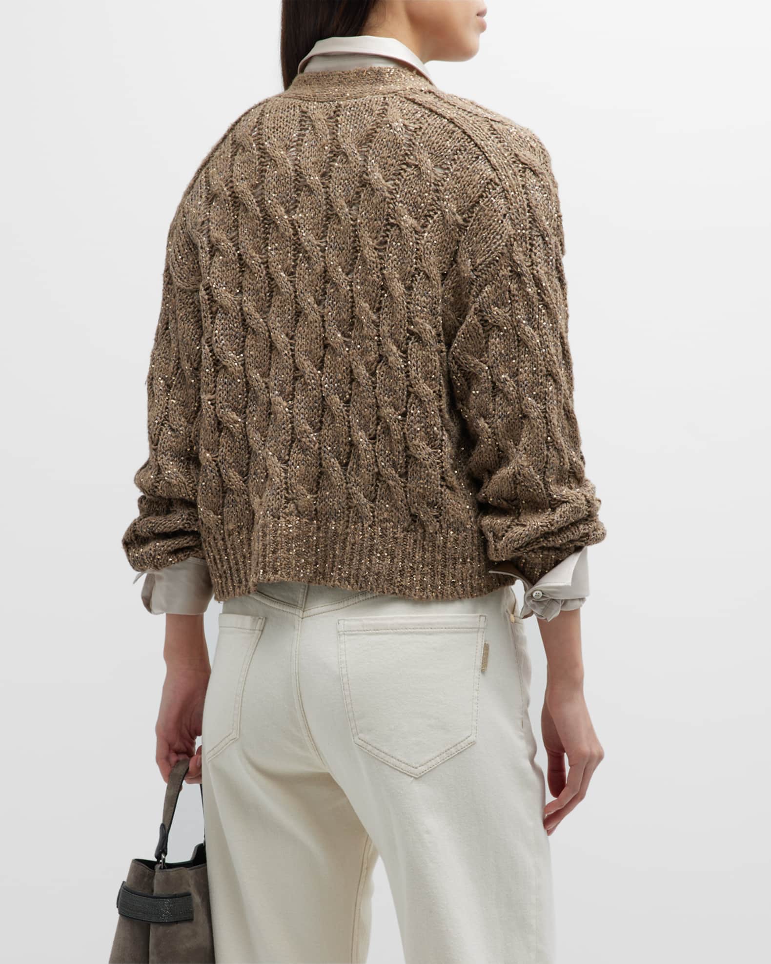 Brunello Cucinelli Buckled Cardigan with Epaulettes Taupe main image 0