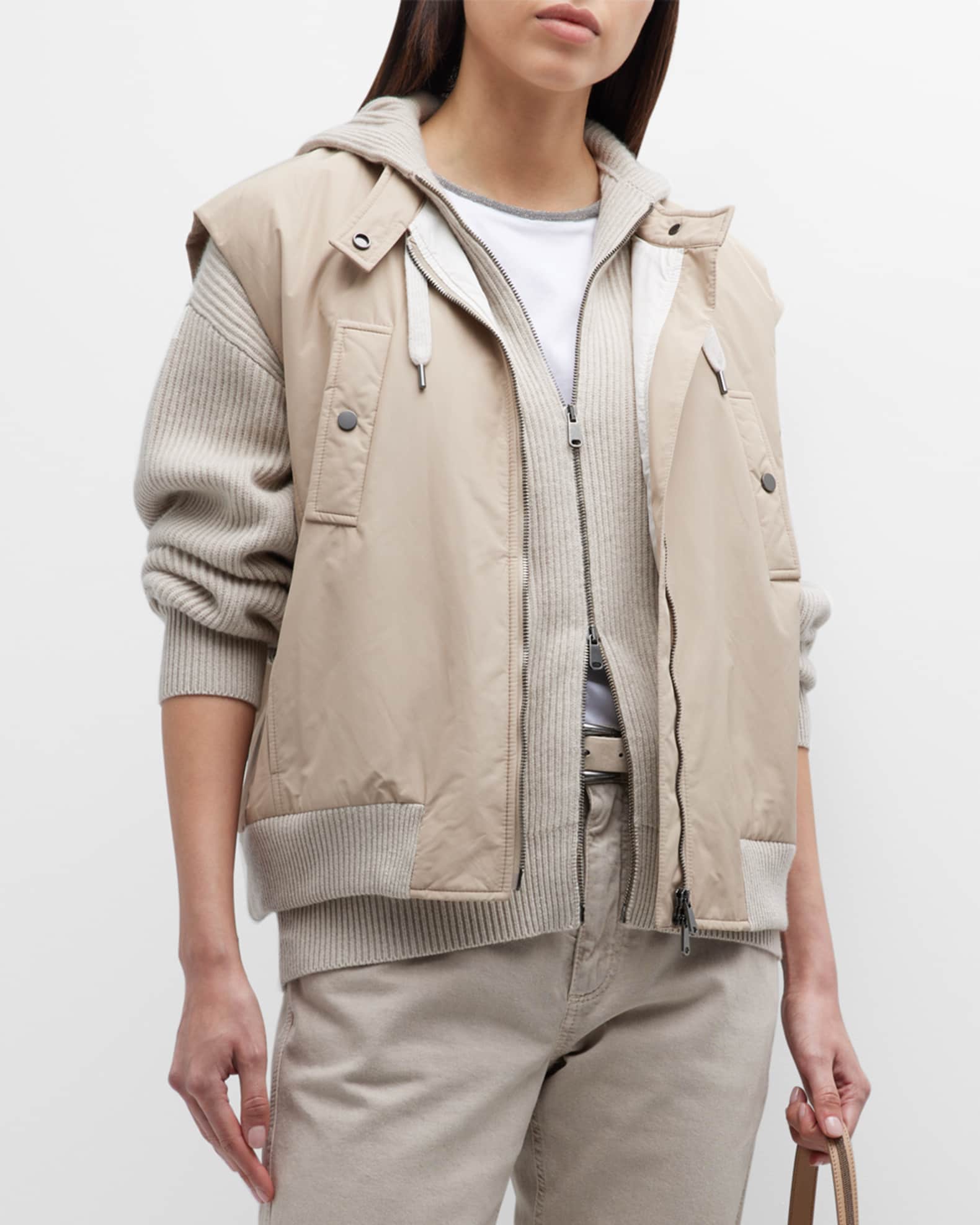 Louis Vuitton Grey Cashmere & Cotton Hooded Zip Front Jacket L