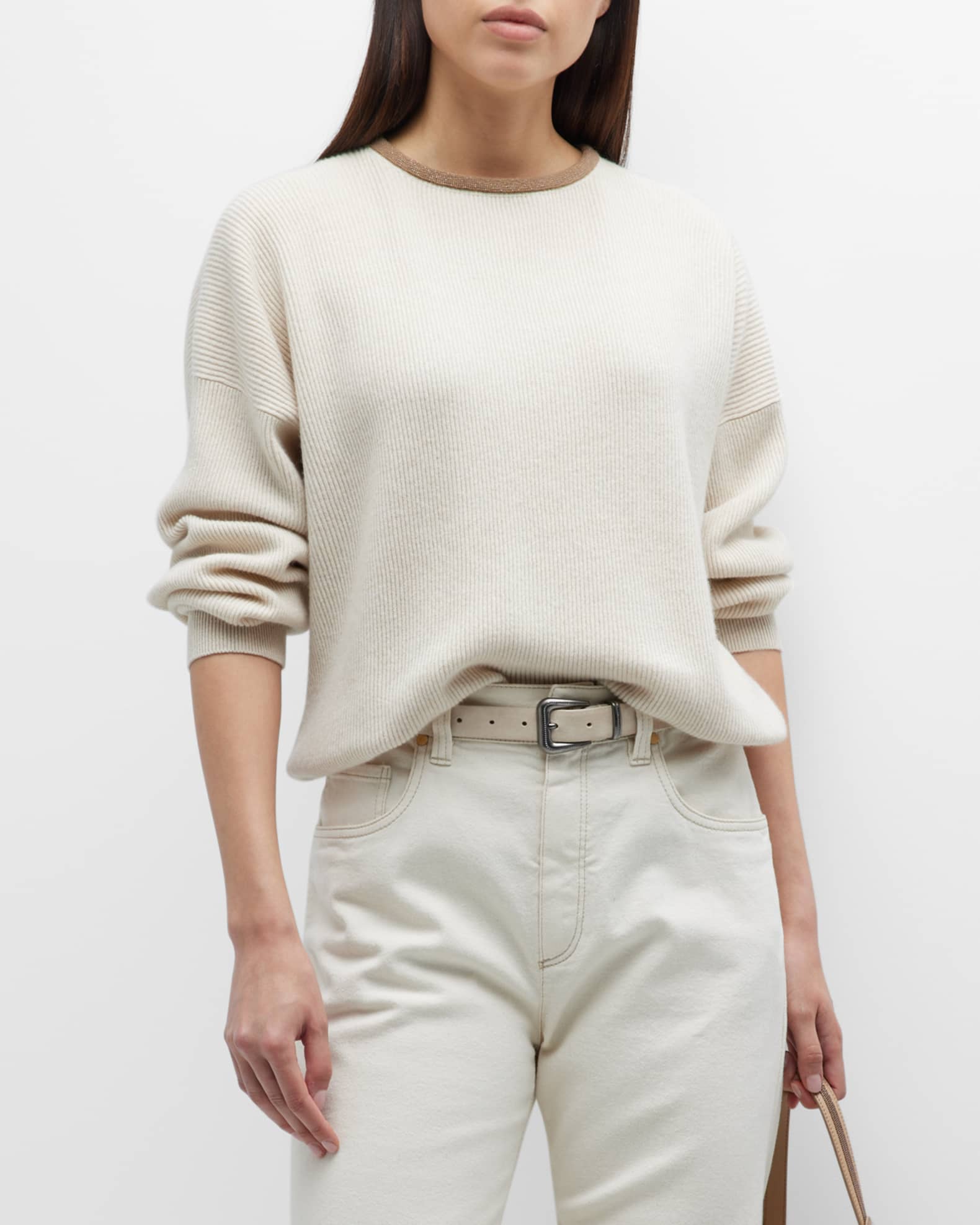 Rib knit crewneck collar discount