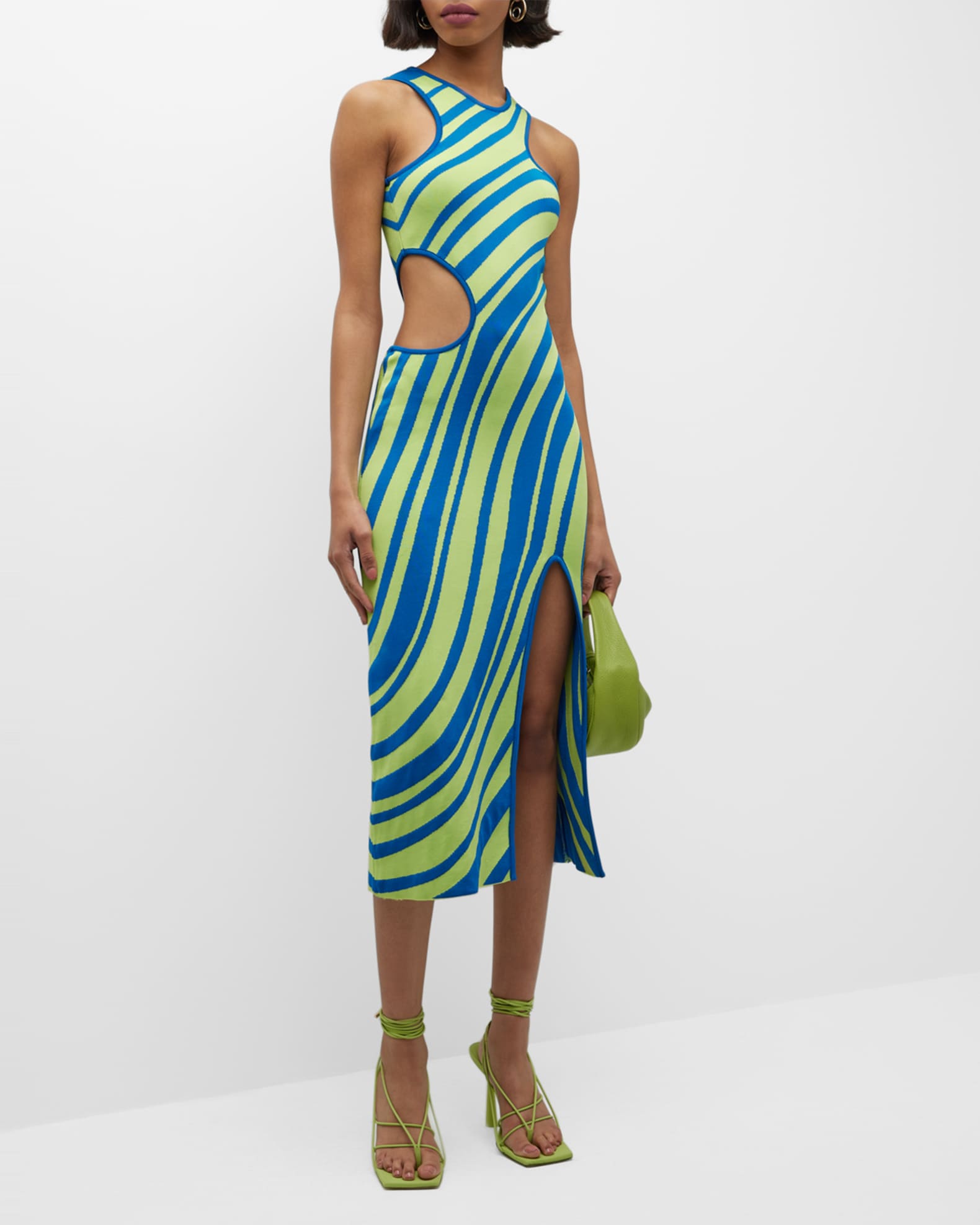 PAOLA BERNARDI Stela Striped Sleeveless Midi Cutout Dress | Neiman Marcus